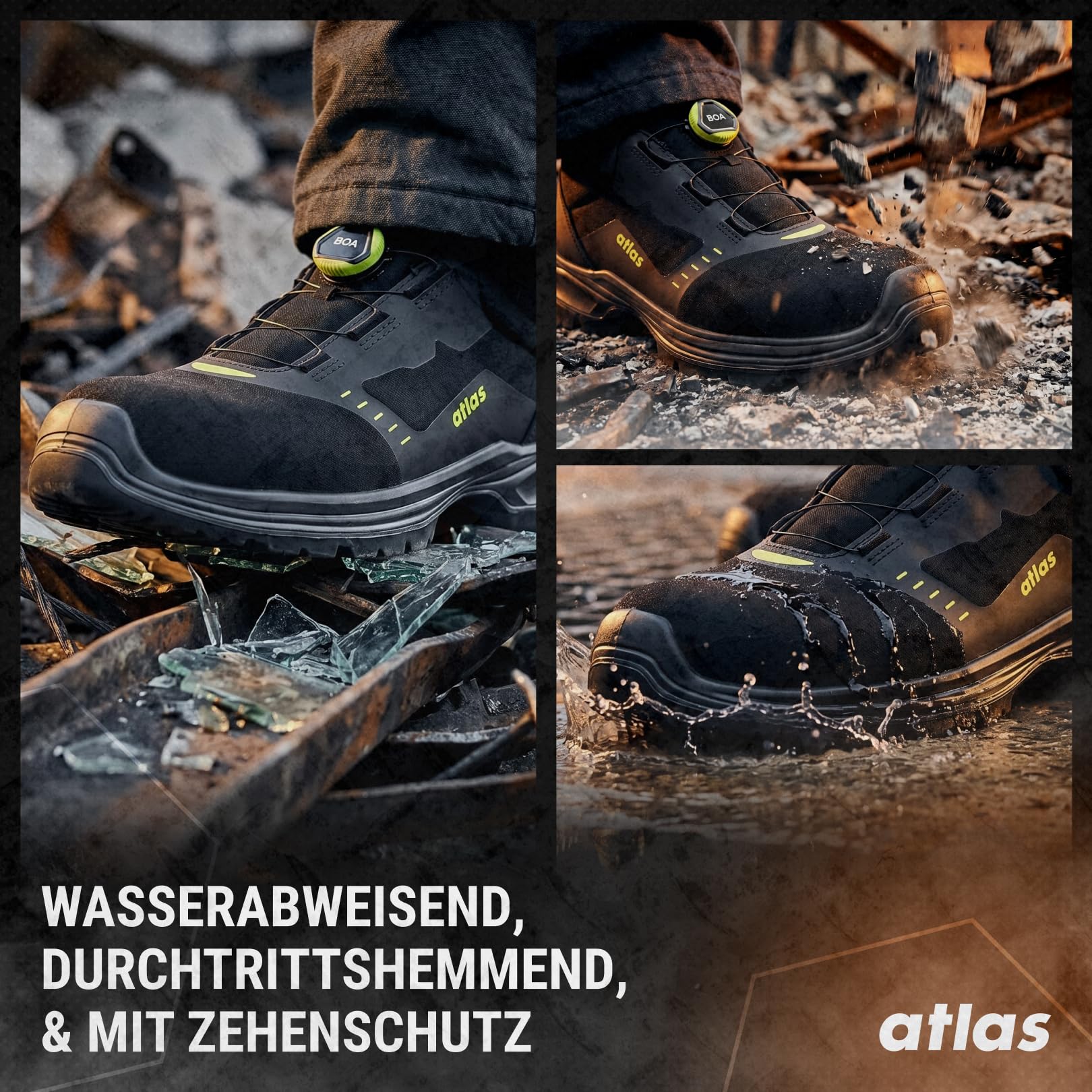 Atlas BOA Force Low S3 Sicherheitsschuhe, Arbeitsschuhe Herren mit Stahlkappe, Durchtrittsicher, ESD, BOA Fit System, Weite 10