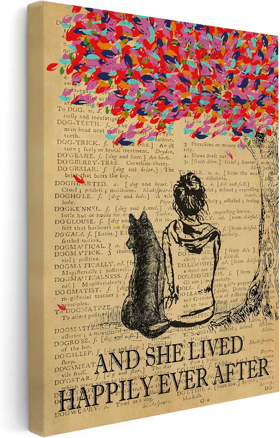 Poster Master And She Lived Happily Ever After Canvas - Motivational Print - Woman and Dog Art - Gift for Men & Women - Inspiring Wall Decor for Bedroom, Living Room or Dorm - 8x10 STRETCHED Canvas