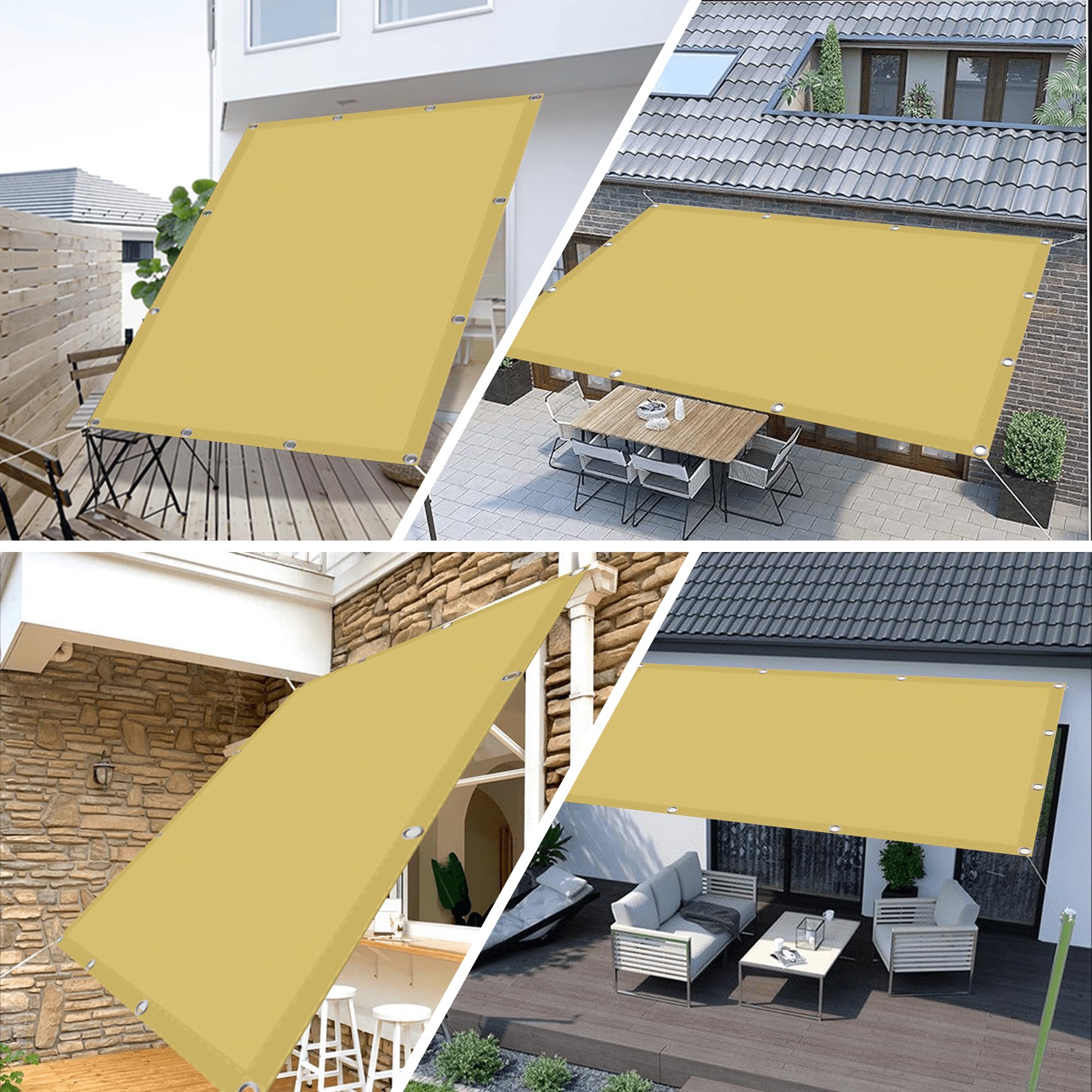 Voile D’Ombrage 4 x 6 m Imperméableanti Voiles Solaire avec Oeillets et Cordons Pourjardin, Terrasse, Balcon, Extérieur, Jaune Sable