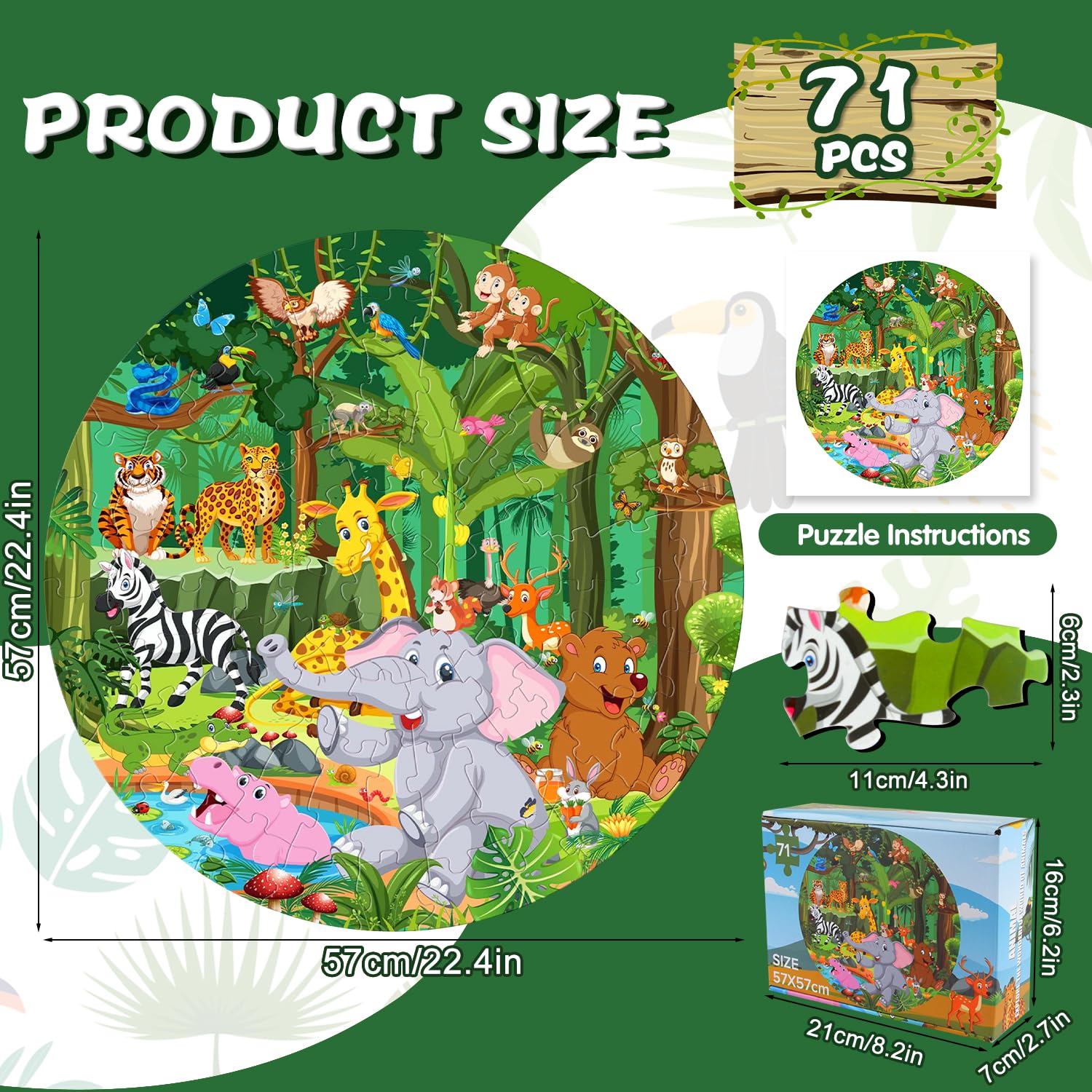 Rompecabezas de la Selva con 71 Piezas - Animales de Juguete Educativo para Niños y Niñas de 3 a 8 Años - Regalo Ideal para Cumpleaños y Fiestas