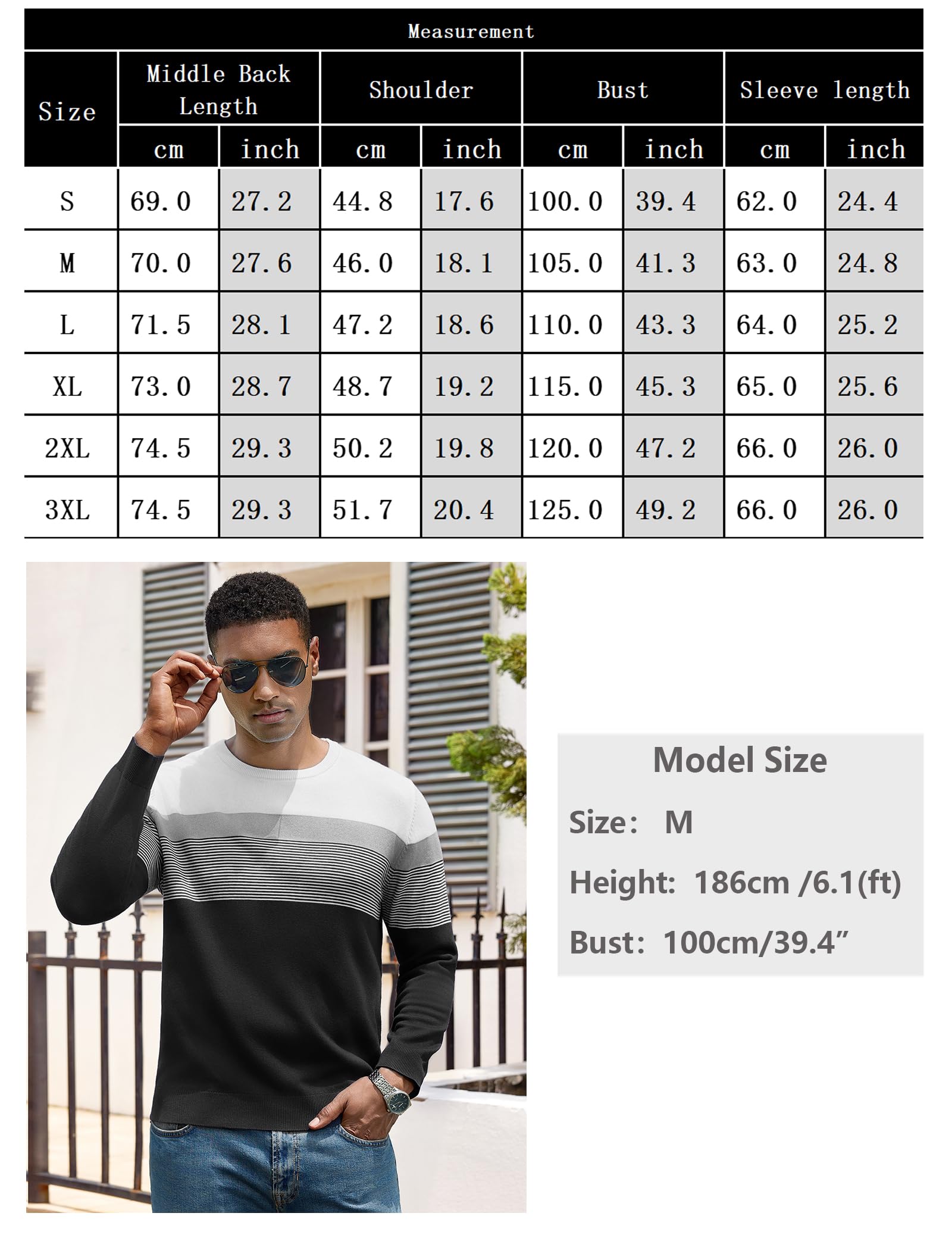 iClosam Pull Col Rond Homme rayé Pulls à Manches Longues tricoté Pullover Fin pour Hommes