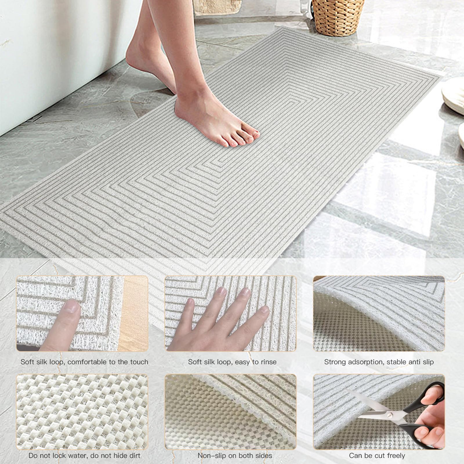 Tappeto Doccia Antiscivolo, 60x90cm Tappeto Antiscivolo per Doccia, Tappeto da Bagno in PVC con Fori di Drenaggio, Tappeto Asciugatura Rapida per Aree Umide