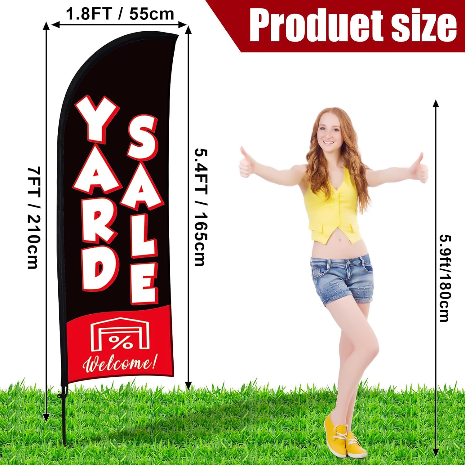 Buryeah 2 Sets Yard Sale Feather Flag Sign Kit 7 ft Yard Sale Banners Swooper Flag with Fiberglass Poles and Point Stake for Business Advertising Outside Ground (Black)