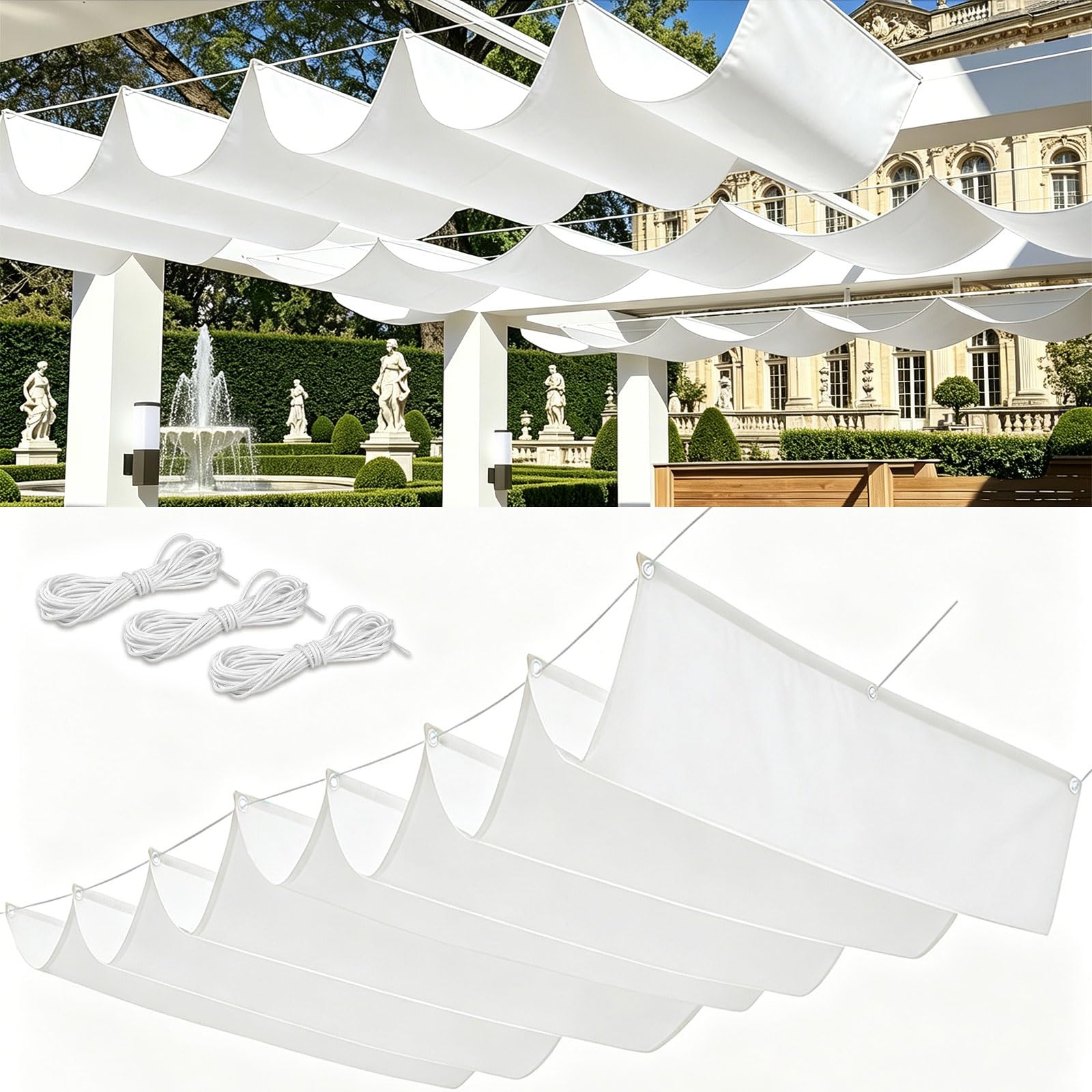 Voile d'ombrage rétractable vague 2,1x1,6m blanc imperméable pour terrasse