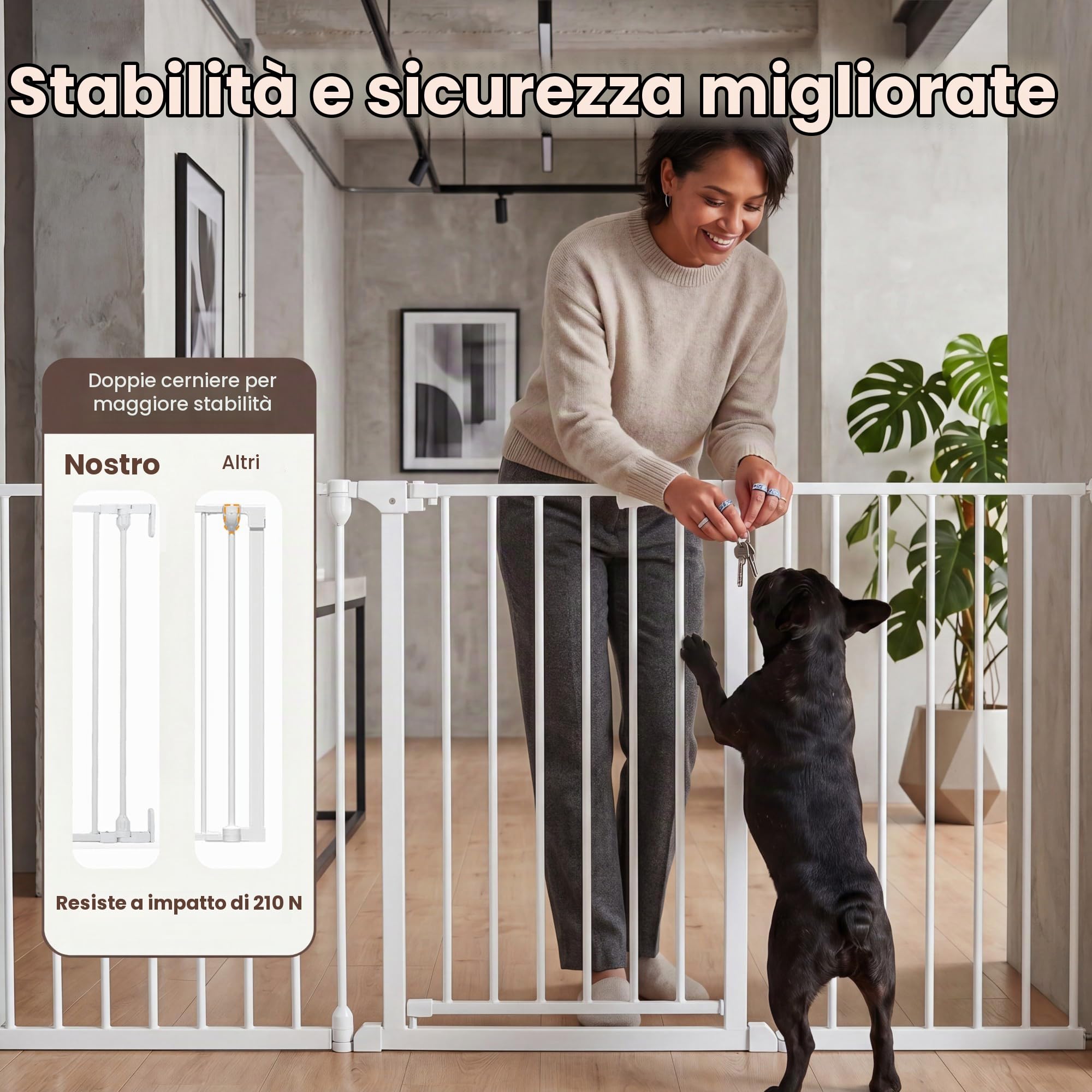 LIFEZEAL Cancelletto per Bambini 74,5-198 cm, Cancelletto per Cani Pieghevole a 3 Pannelli, Porta Bidirezionale a 180°, Doppia Chiusura, Barriera per Scale, Porta (Bianco)
