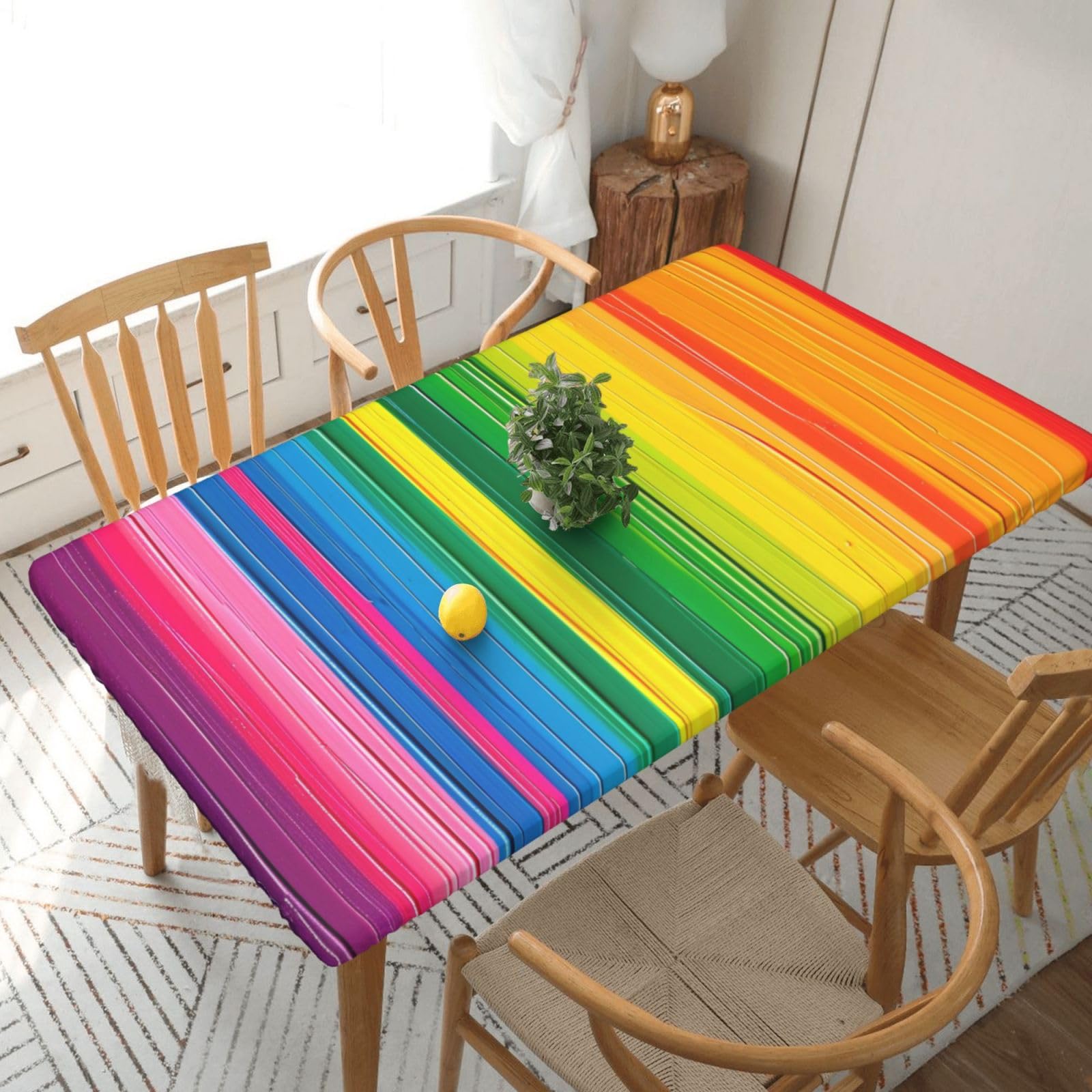 WPKJU Rainbow Color Stripe Printed Tablecloths 5ft Rectangular Table Covers Washable Polyester Decorative Table Cloth for Dining Table Picnic Wedding