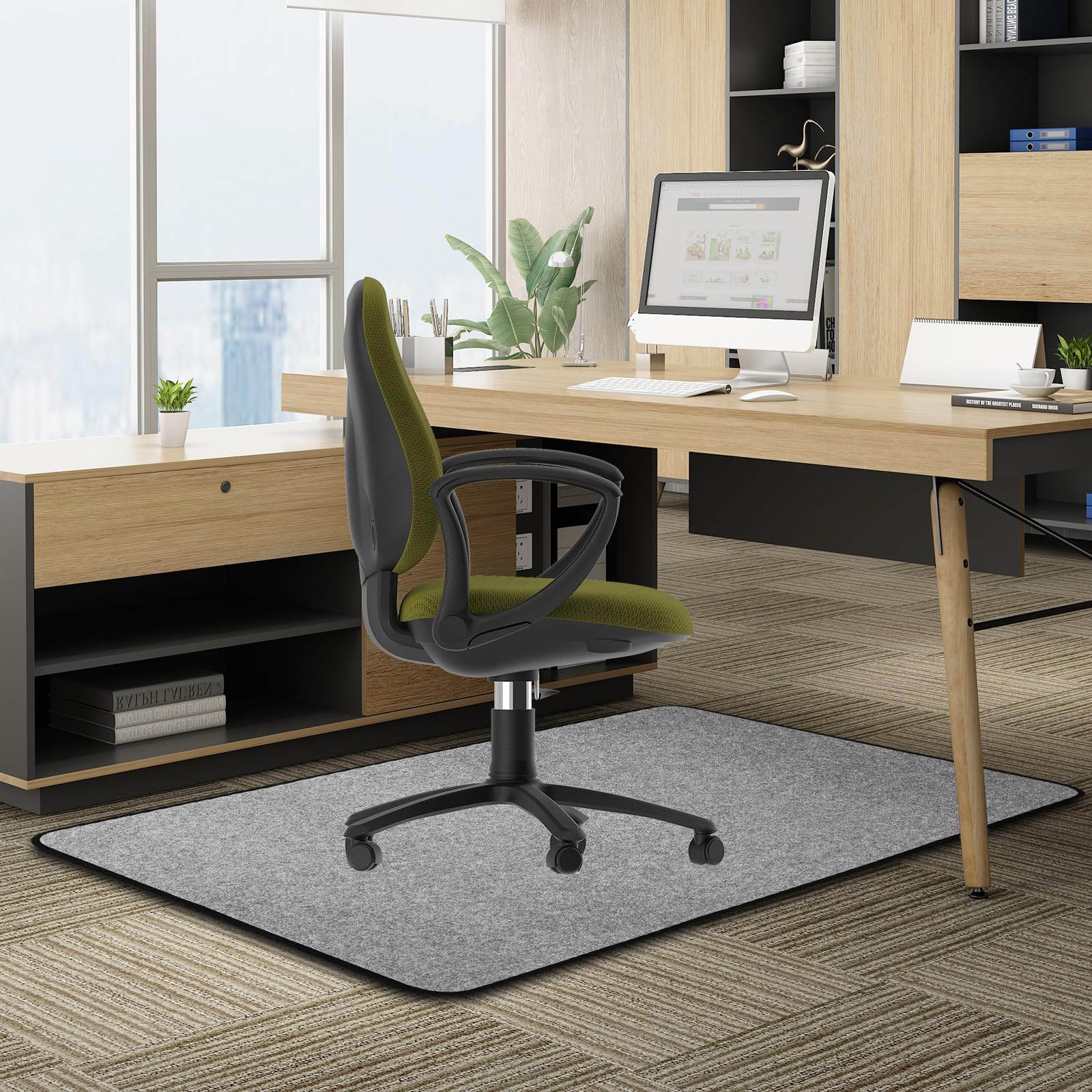 K KERNOWO Office Chair Mat for Carpeted & Hardwood Floor, 120x90cm Carpet Protector Chair Mat for Home Office Rolling Chair Easy Glide Heavy Duty Folding Mat (Light Grey)