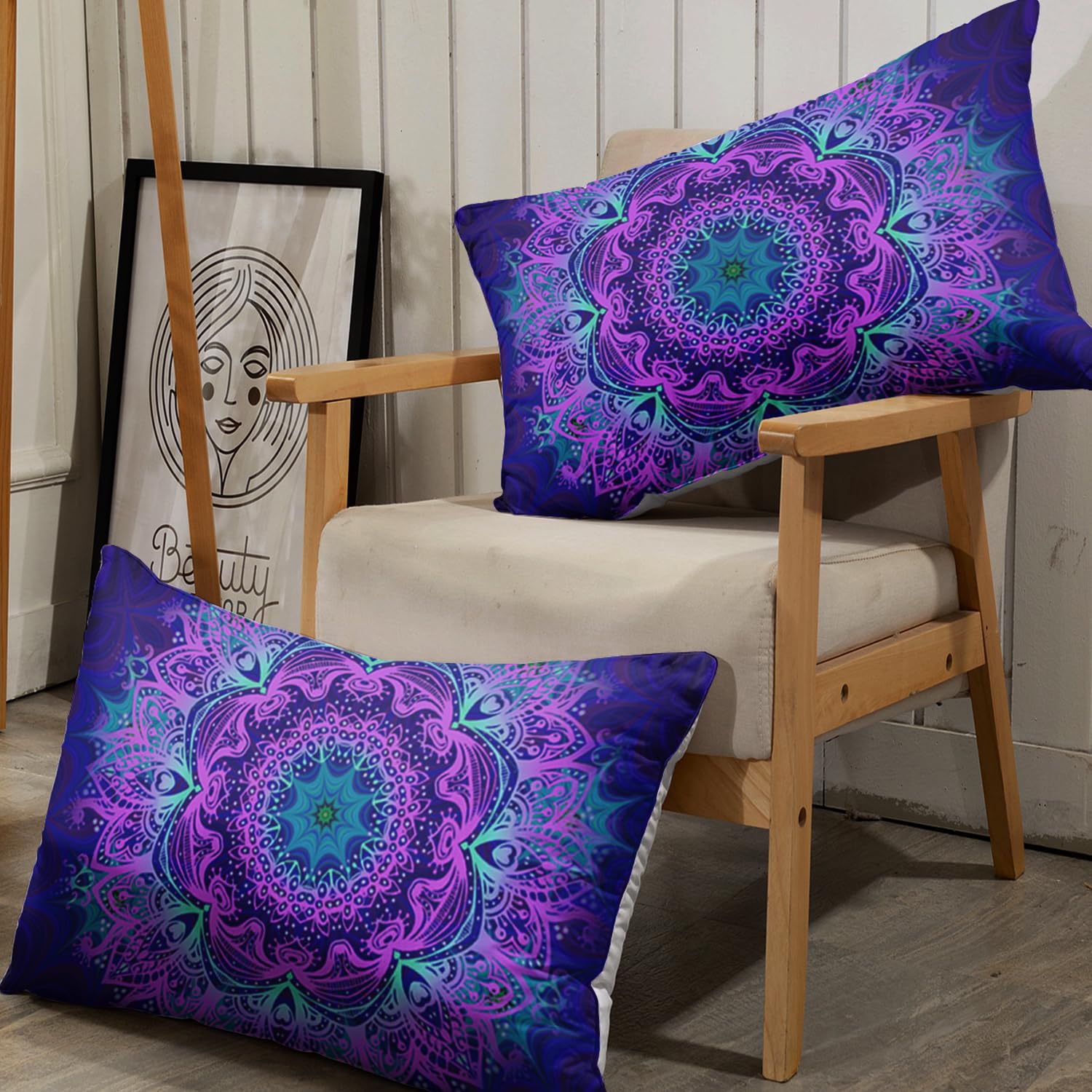 AILONEN Bohemian Mandala Queen Sheet Set - 3 Piece Fitted Sheet & Pillowcases, Purple Vintage