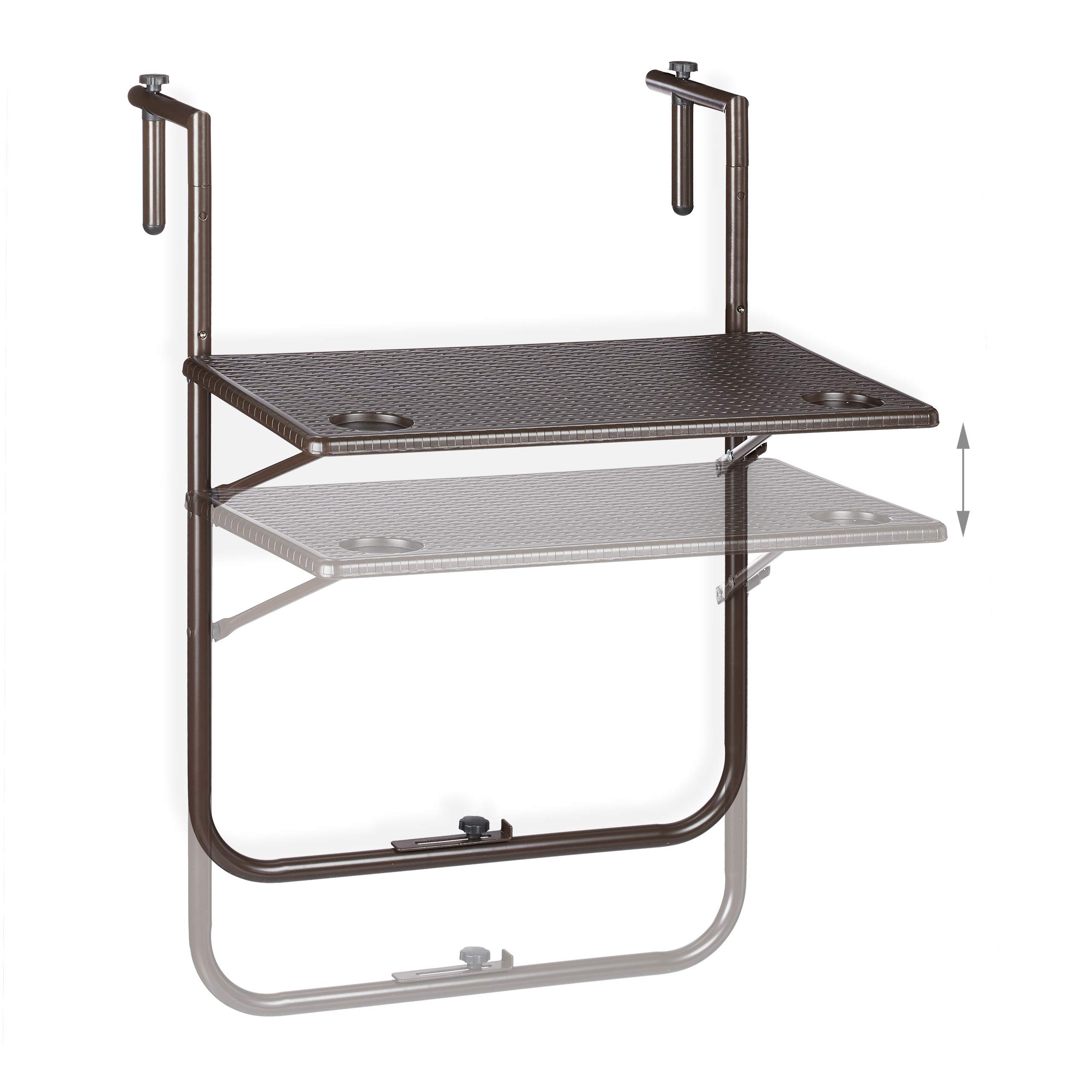 Relaxdays Tavolino Pieghevole da Balcone, Altezza Regolabile 59,5 x 36 cm, Marrone