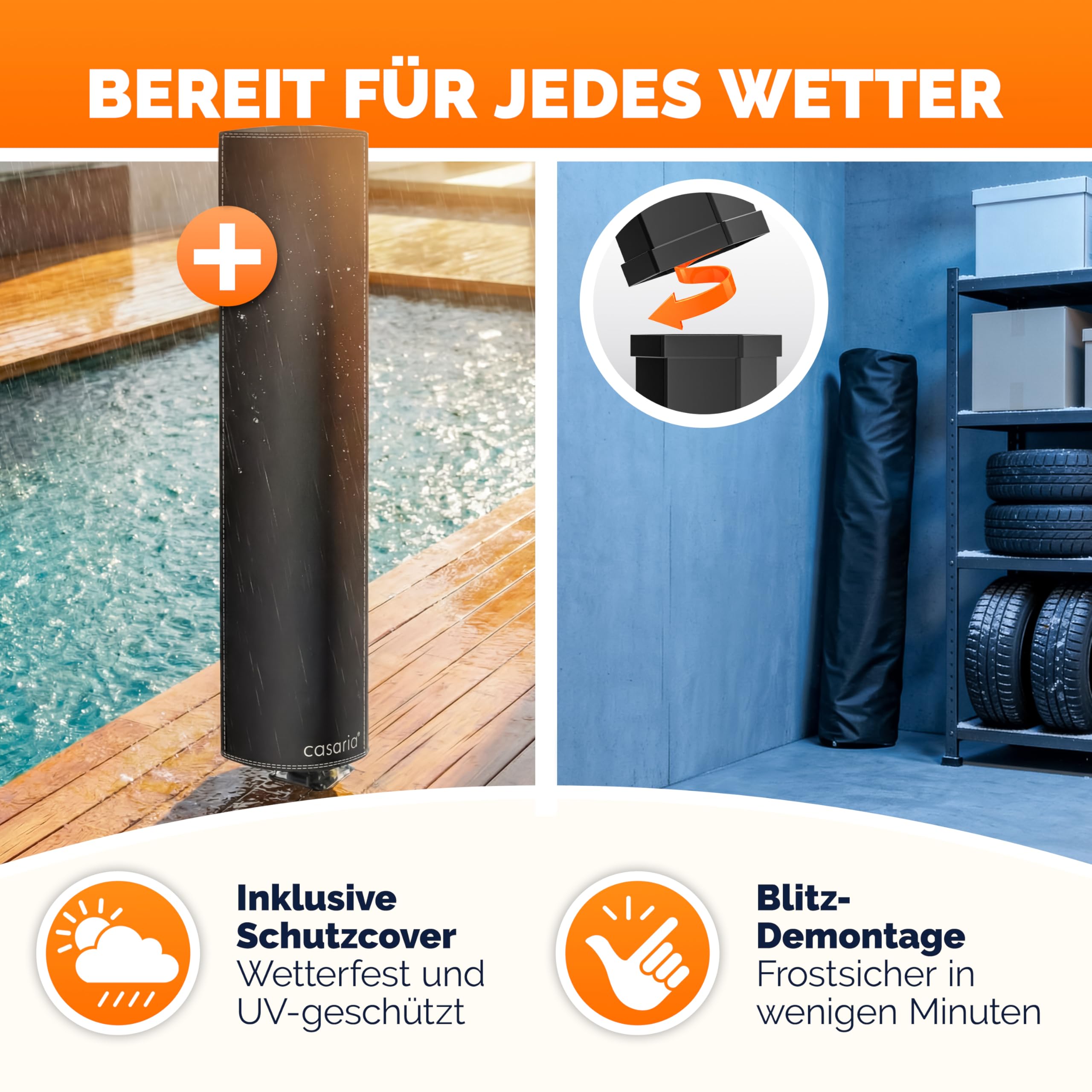 Casaria® Solardusche 35 Liter UV-beständig Ablage 105GSM Schutzhaube Regendusche Pooldusche Campingdusche 60°C Warmes Wasser Dusche Außendusche