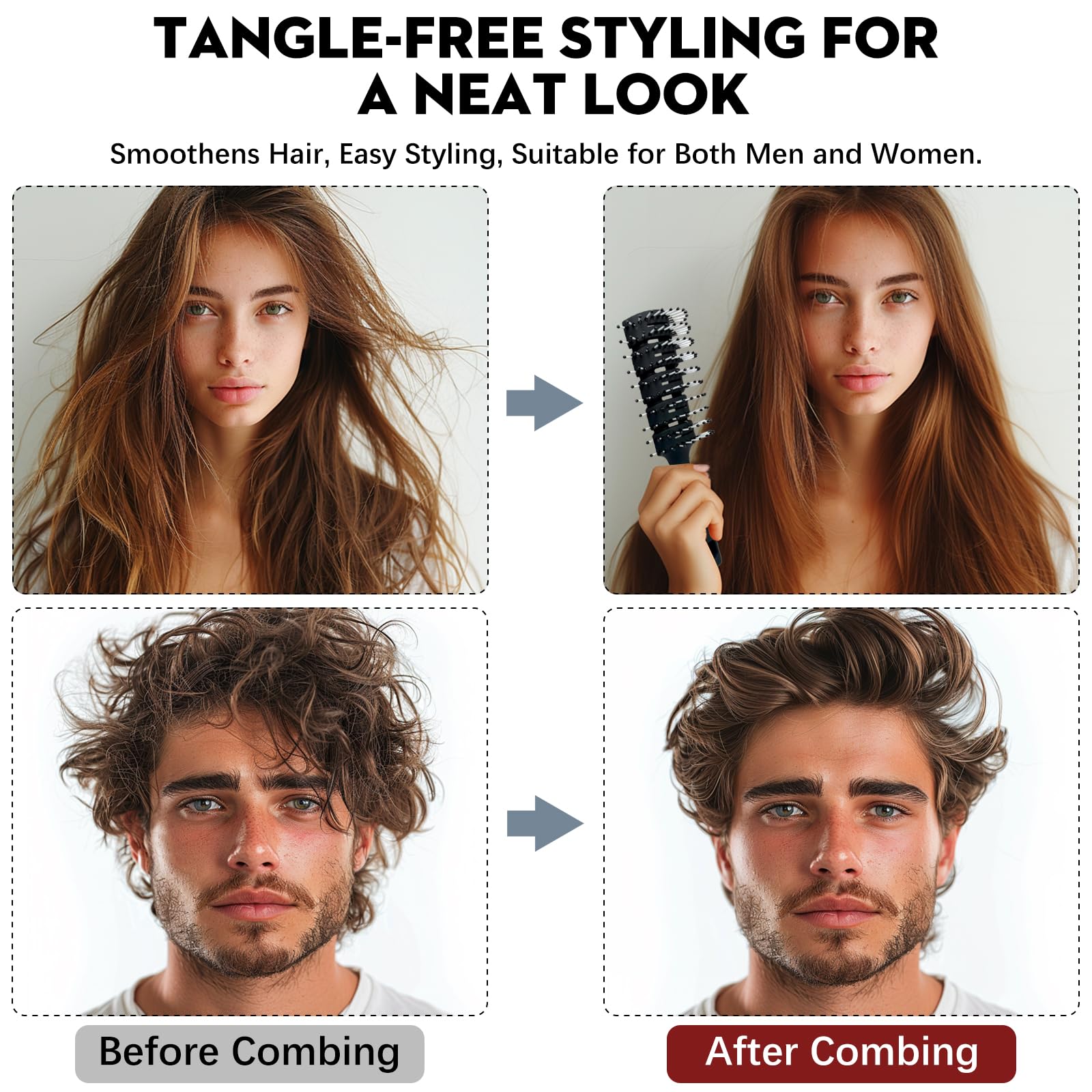 Cepillo de pelo negro ventilado – Cepillo antiestático, desenredante y masajeador del cuero cabelludo para cabello rizado, liso y corto, para hombres y mujeres, secado más rápido