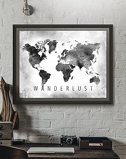 World Map Print Wanderlust, Black White Watercolor Globe, World Map Unique Design Poster Print Traveler, Geography art, Modern Large Earth Atlas Graphic, Unframed print