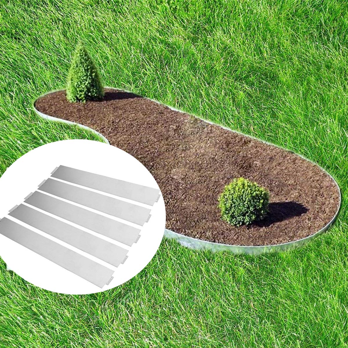 YUENFONG 25m Rasenkante Beeteinfassung Metall Verzinkt Flexible Beetabgrenzung Beetumrandung Mähkante Palisade Gartendekorativ UV und Witterungsbeständig, 100 cm x 15 cm (25 Stücke)