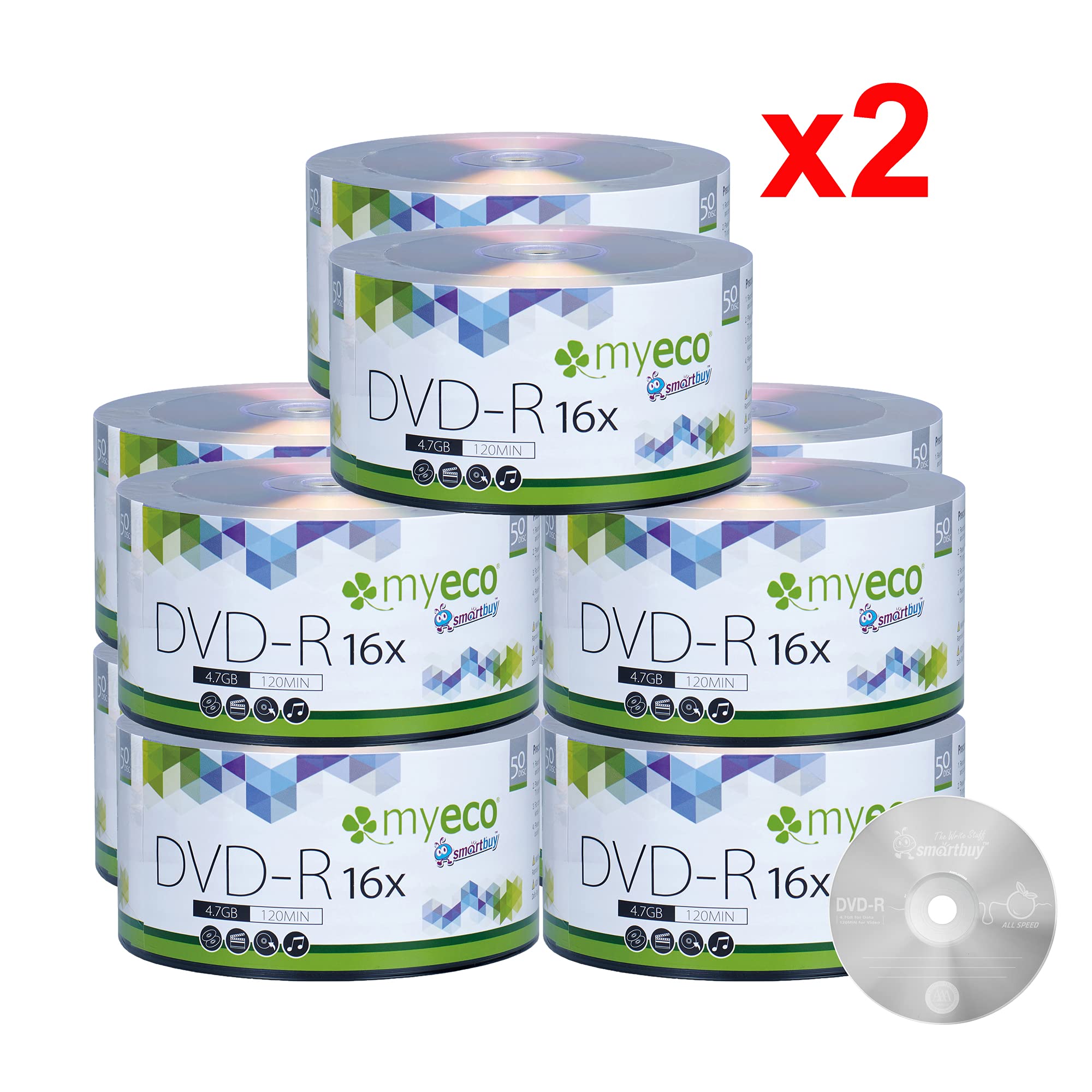 1000 Pack MyEco DVD-R 16X 4.7GB/120Min Silver Logo Top Write Once Blank Media Record Disc