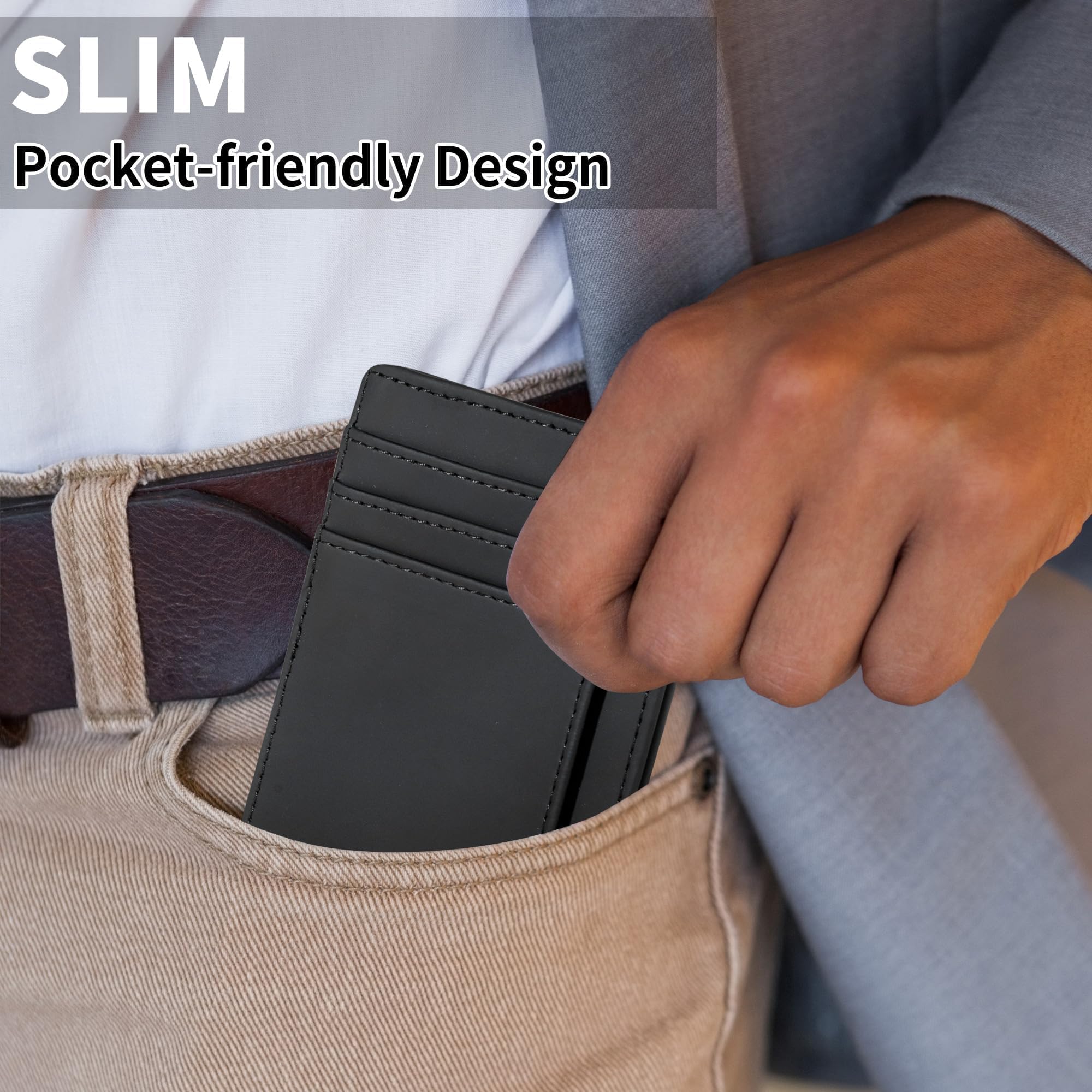 Cartera  Slim RFID - Cartera de bolsillo frontal minimalista para tarjetas de crédito delgadas, billetera estilizada, talla única 5