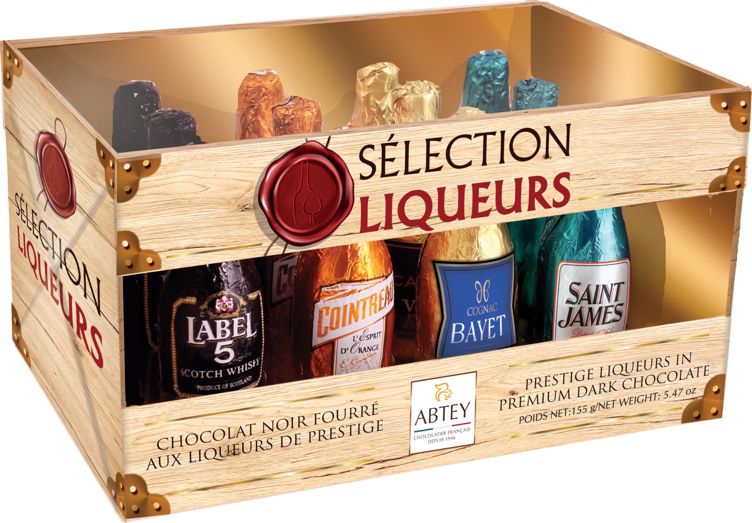 Buy ABTEY Casier Selection Chocolate Liqueurs 155g Label 5® Whiskey, Cointreau®, St James® Rum