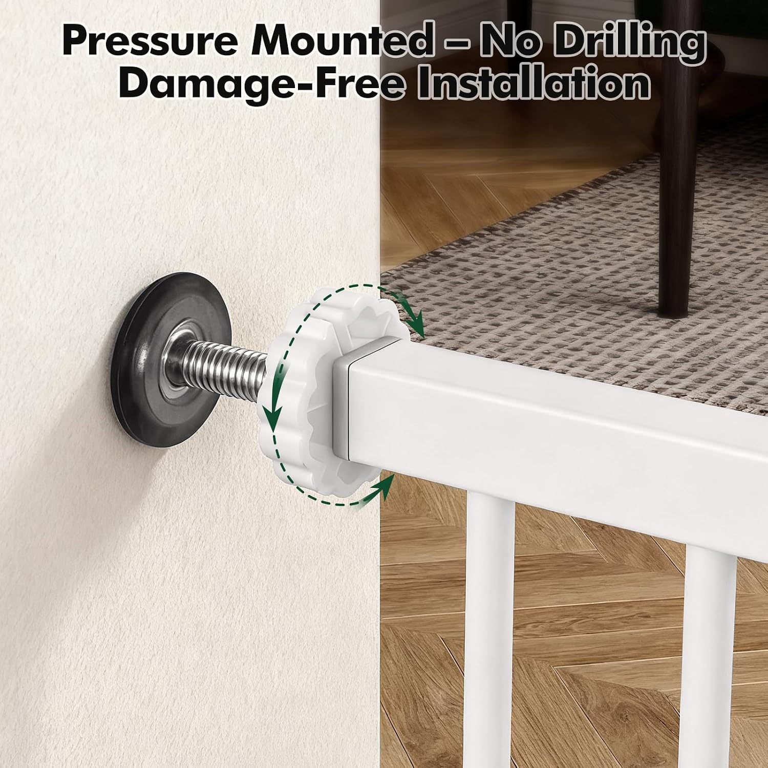 Metal Pet Gate with Cat Door, Adjustable Dog Gate for Doorways & Stairs, Pressure Mounted, Auto-Close, No Tools Needed, 29-45 Inches, White