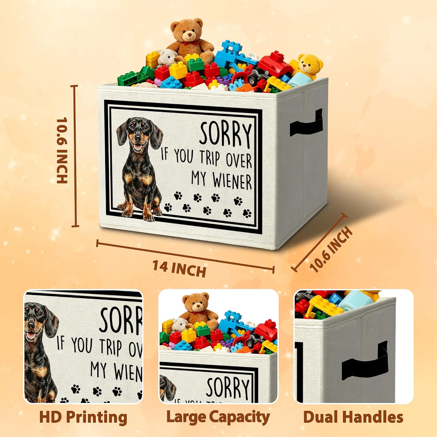 Funny Wiener Dog Dachshund Storage Bins Box with Handles Organizer Basket image 3