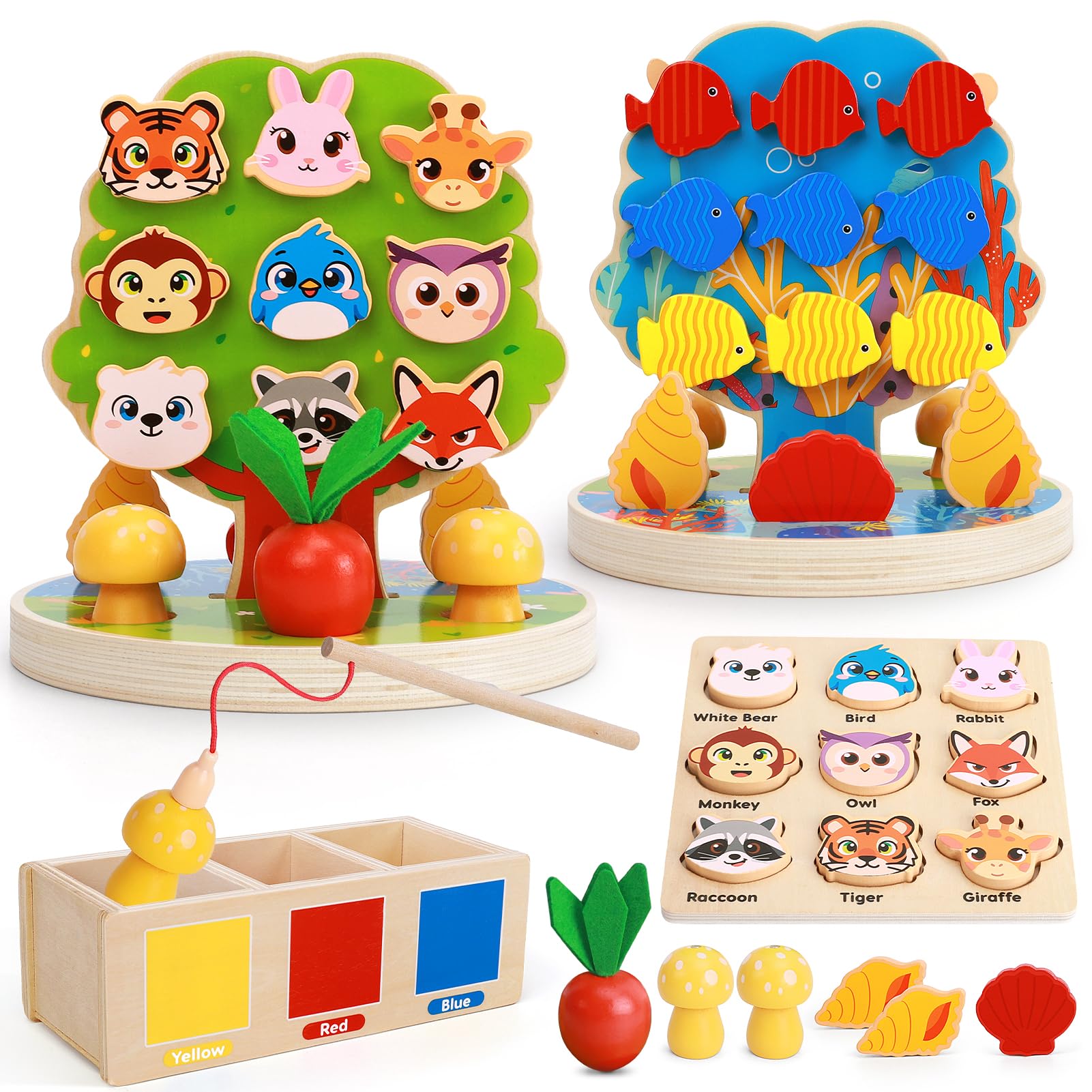 1-6 Year Old Girl Gifts, Wooden Tree Toys Montessori Toys for 2-8 Year Old Boys Preschool Learning Activities Autism Toys Sorting Toy for Toddlers 3-5 Girl Birthday Gift Age 2 3 4 5