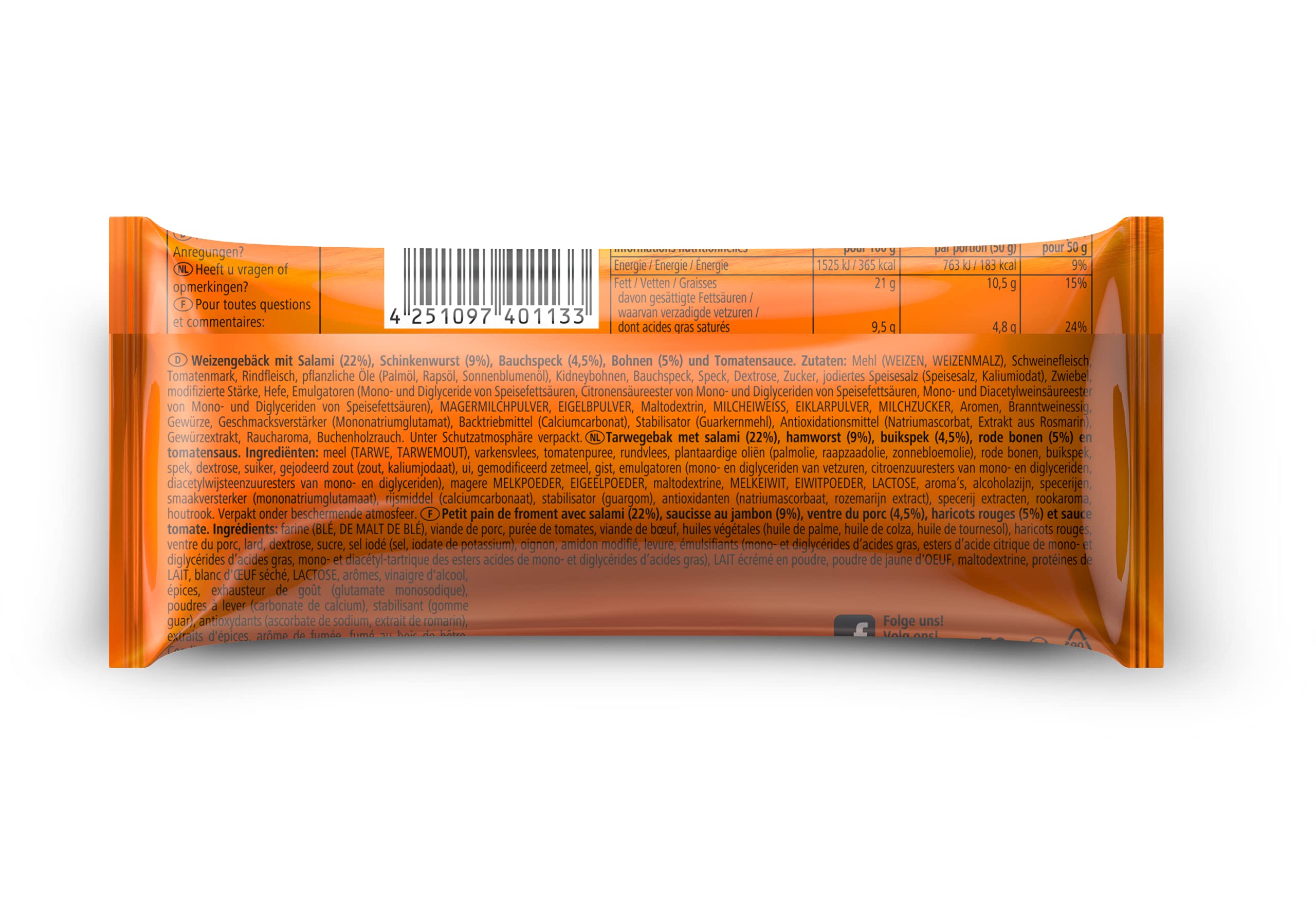 BiFi Ranger - 20er Pack (20 x 50g) – Wurstsnack mit Bohnen und Bacon in einem Teig - Original Salami-Snack To Go - für Unterwegs, im Büro oder beim Sport - Rind- und Schweinefleisch
