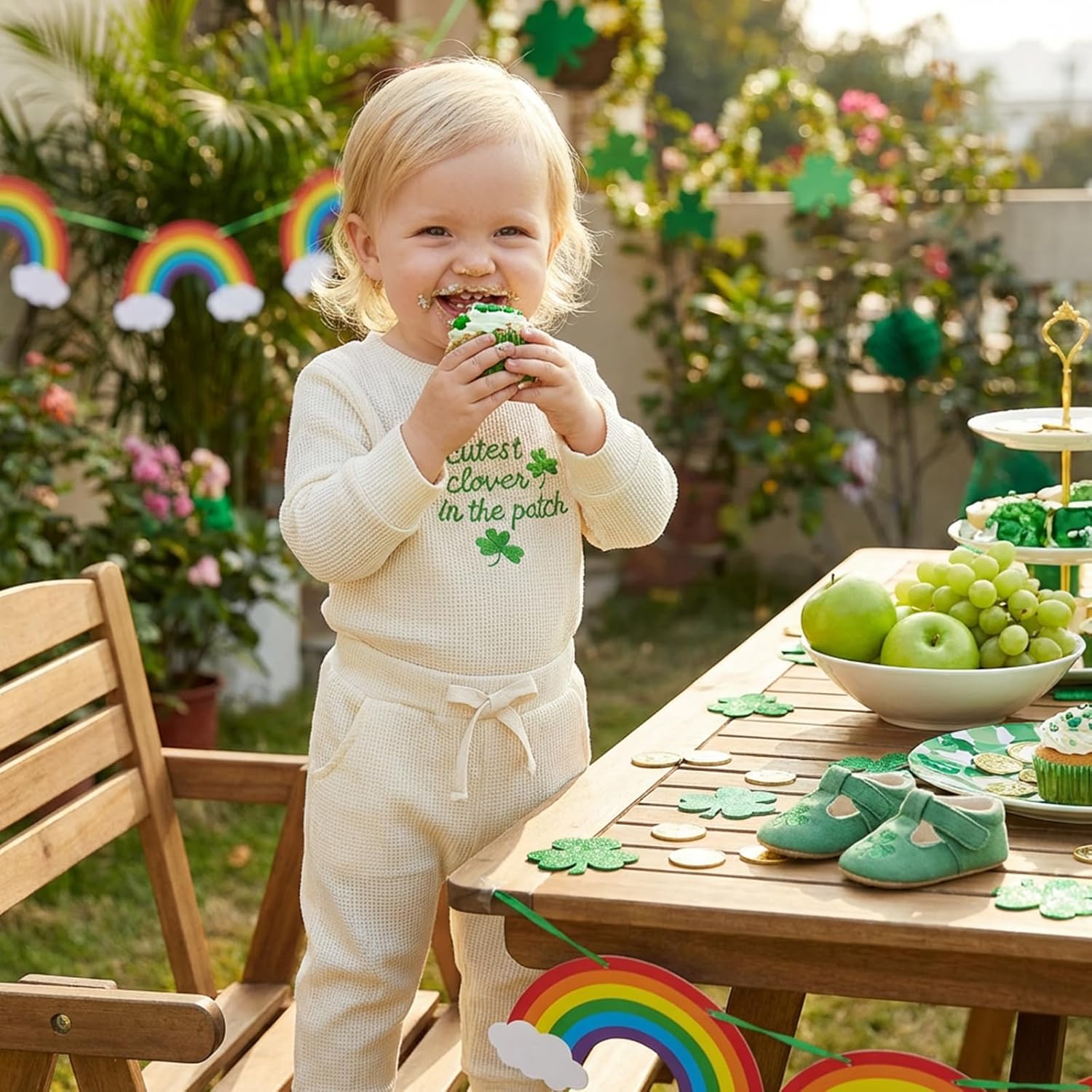 Douhoow Baby Boy St Patricks Day Outfit Infant Boy Girl My 1st St Patricks Embroidered Baby Sweatshirt Romper Pants Set - Image 6