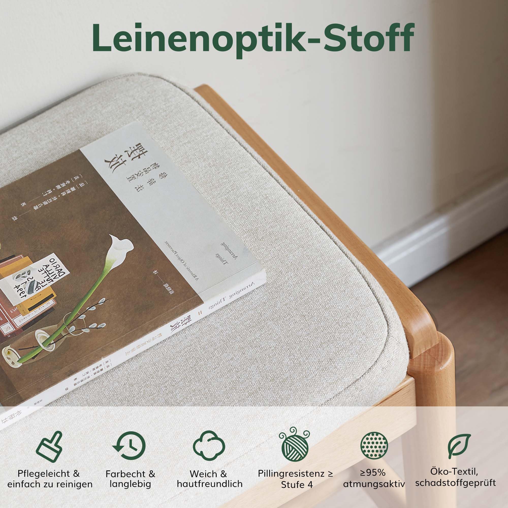 YESWOOD Schuhbank mit Sitzpolster Massivholz Buche, Sitzbank für Flur mit Schuhablage, Gepolsterte Bank mit Offenem Regal, Holz Bank für Eingangsbereich Schlafzimmer, Natur
