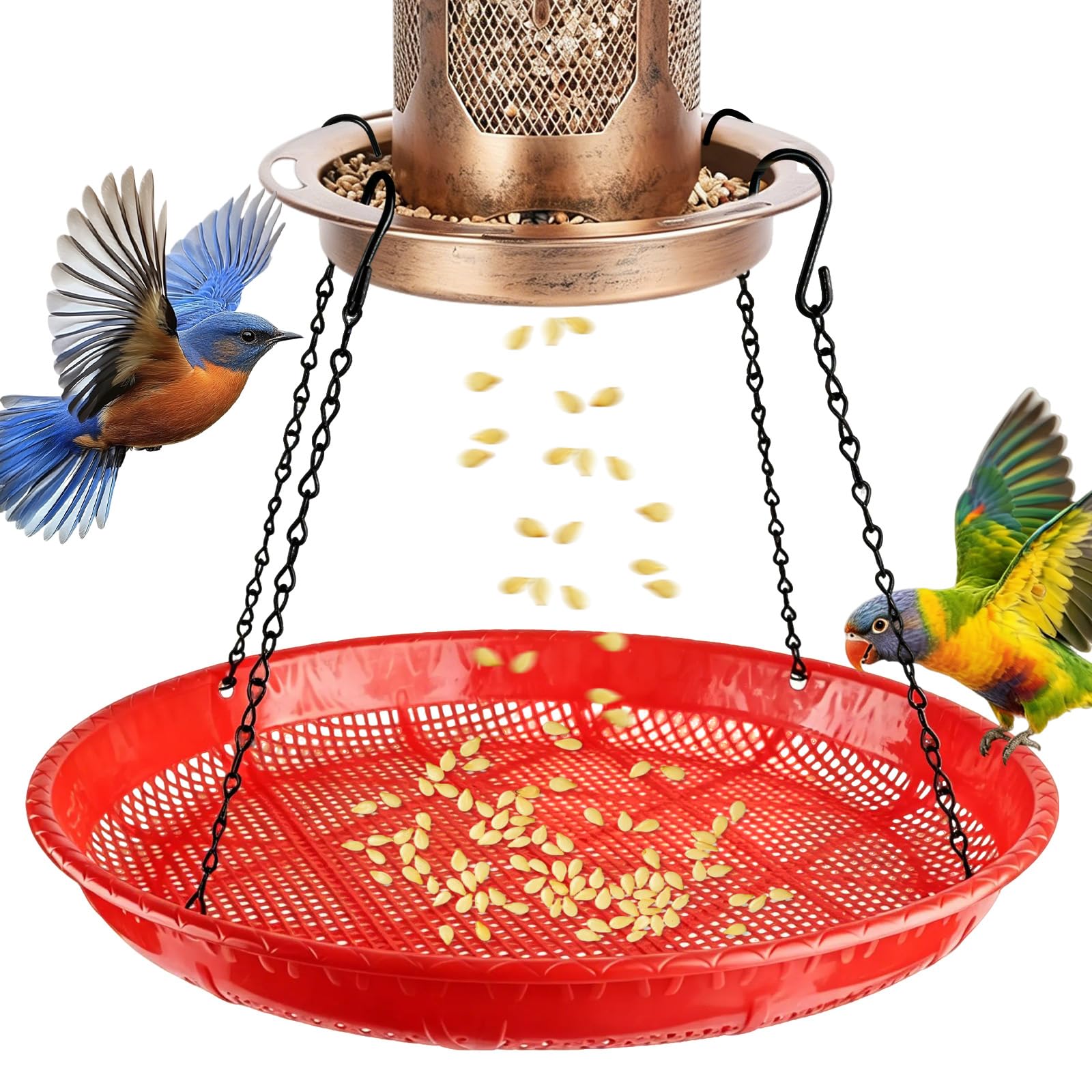 Fini le gâchis au jardin avec ce plateau récupérateur de graines pour oiseaux suspendu rouge
