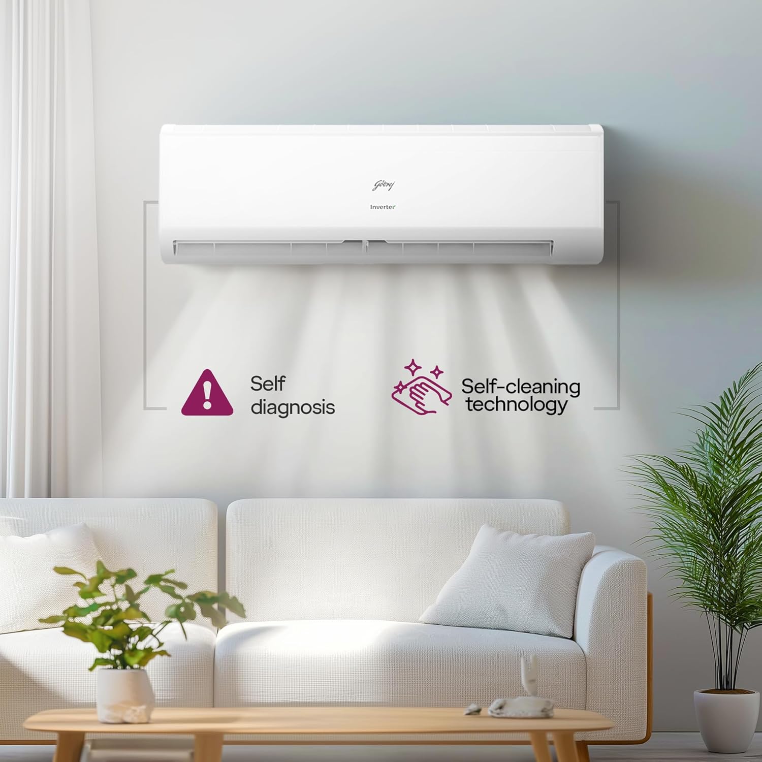 Godrej 1 Ton 5 Star, 5 Years Comprehensive Warranty, AI Powered, 5-in-1 Convertible Cooling, Self Clean, Inverter Split AC (Copper, Heavy-Duty Cooling at 52° Celcius, AC 1T EI 12IINV5R32-WWR, White) - Image 5