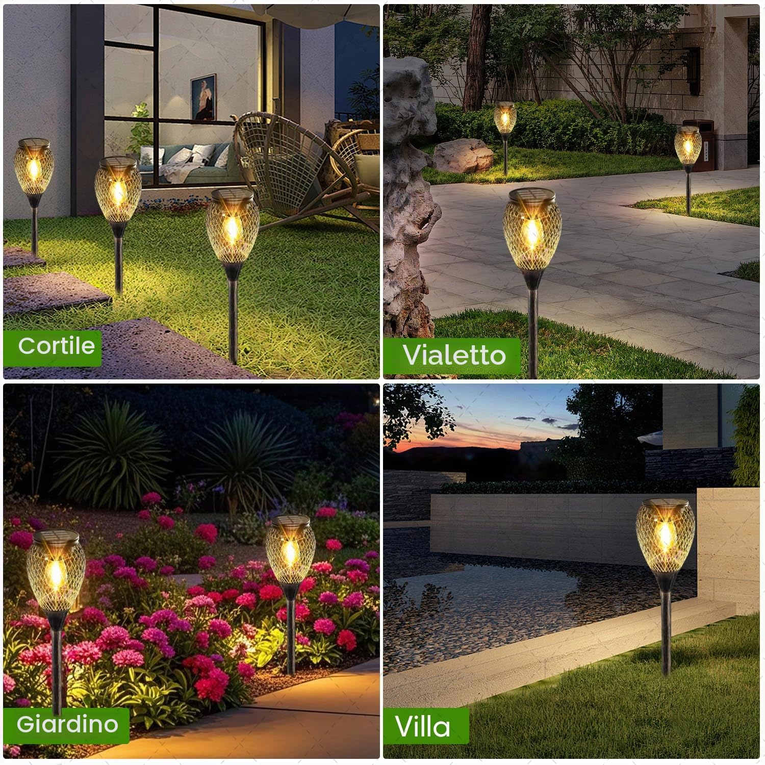 Luci Solari da Giardino, 1000mAh, IP65 Impermeabile, Luci Solari all'aperto, Decorazione del Giardino del Patio a Energia Solare (set di 4)