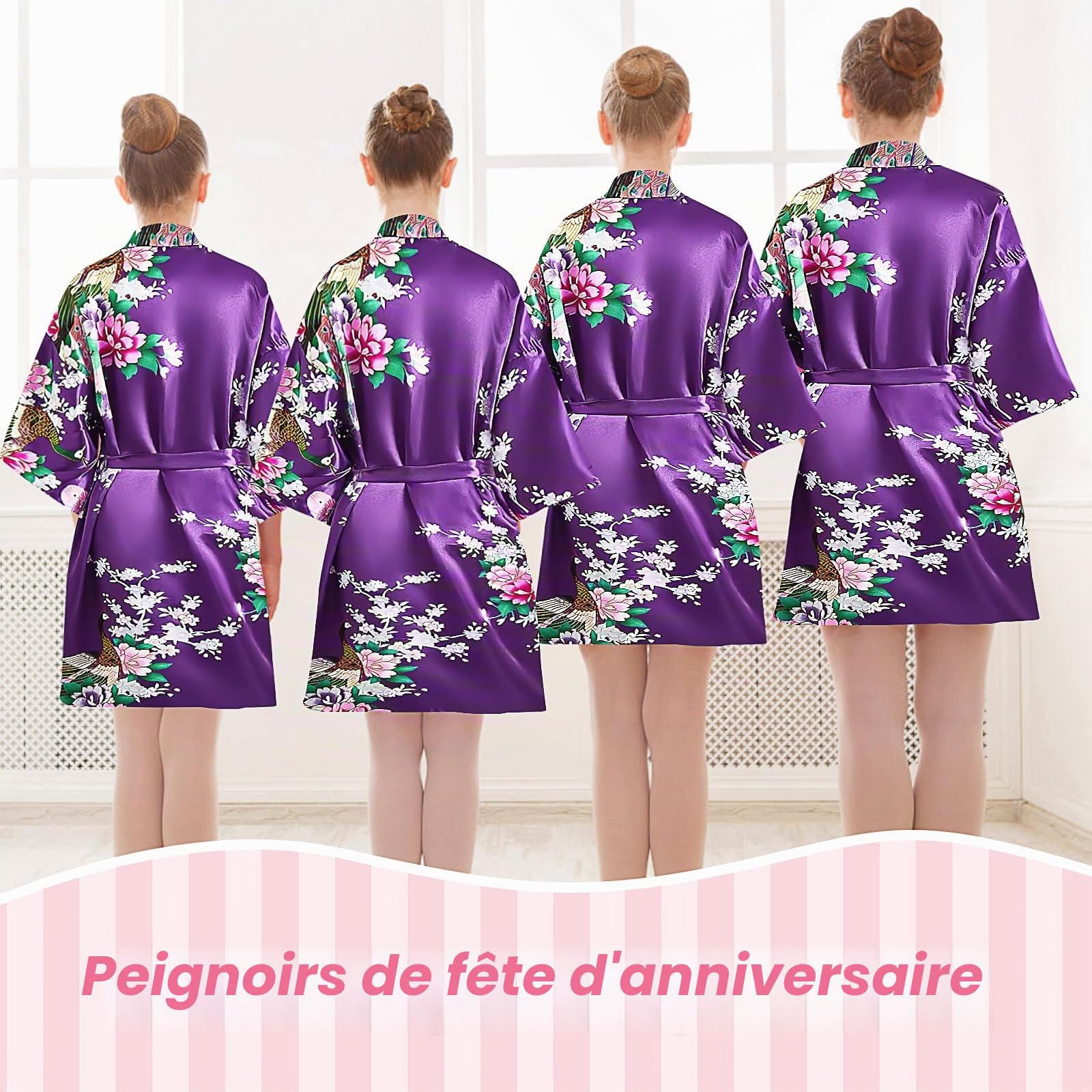 Peignoir, ensemble de fête spa pour filles – Comprend 6 peignoirs, 6 masques pour les yeux, 6 bandeaux, 6 sacs fourre-tout (style violet, taille étiquette 12), violet, 150