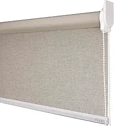 Cortina Persiana de Rolo, Rollon, rolô Blackout, black out, blacaute (Linho Bege - Acabamento Branco, 1,70 (lar) x 1,30 (alt) - SEM BANDÔ)
