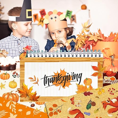 Miniatura 5 de Papel de álbum de recortes de 12 pulgadas para el Día de Acción de Gracias, 24 hojas de doble cara con patrón de cuadrícula naranja otoñal, paquete