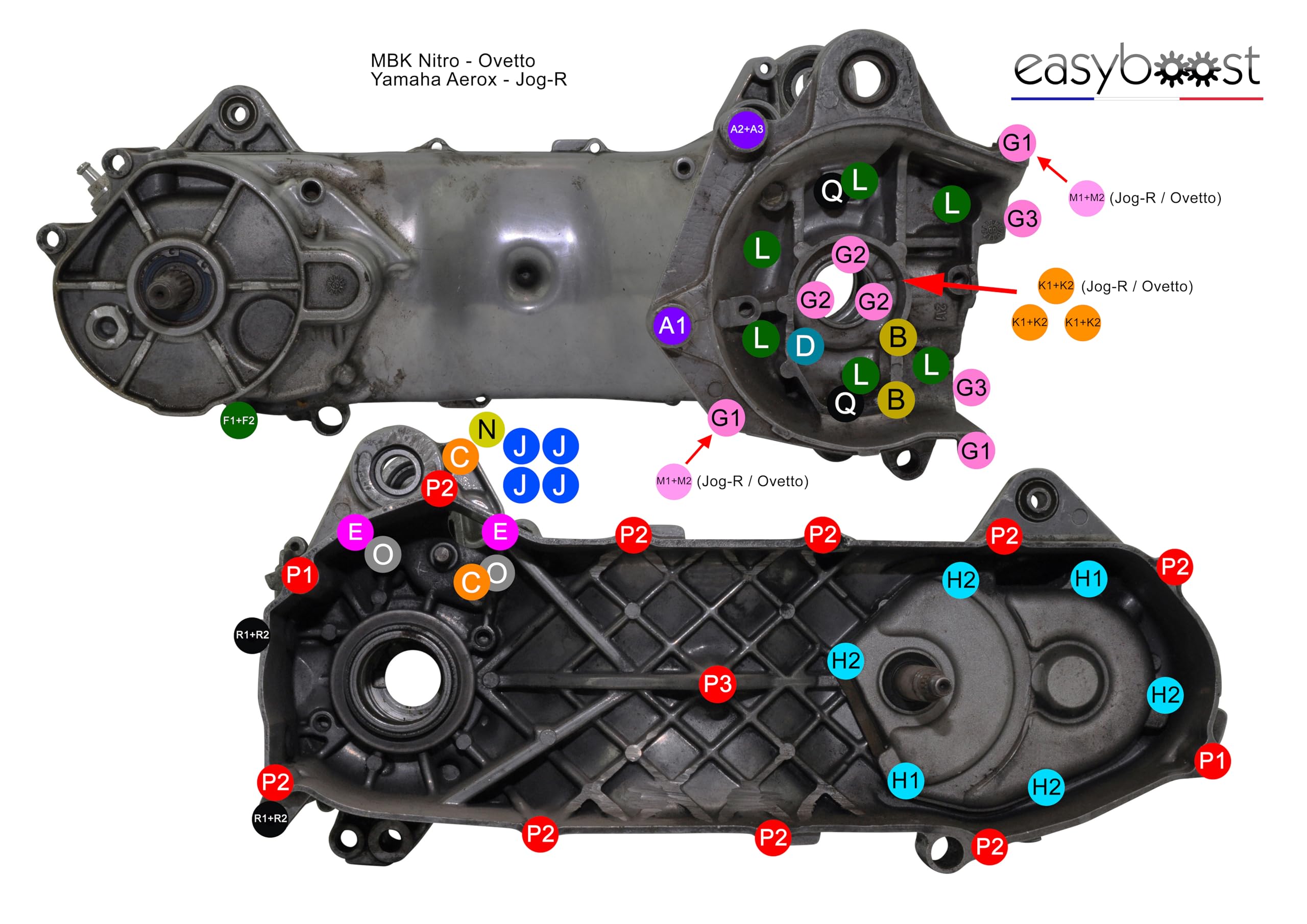 Easyboost kit completo di 59 viti in acciaio zincato CHC per MBK Booster Nitro Ovetto Mach-G Stunt Rocket Yamaha Bw's Slider Aerox Jog-R Neo's Aprilia SR Malaguti F10 F12 Motore Minarelli