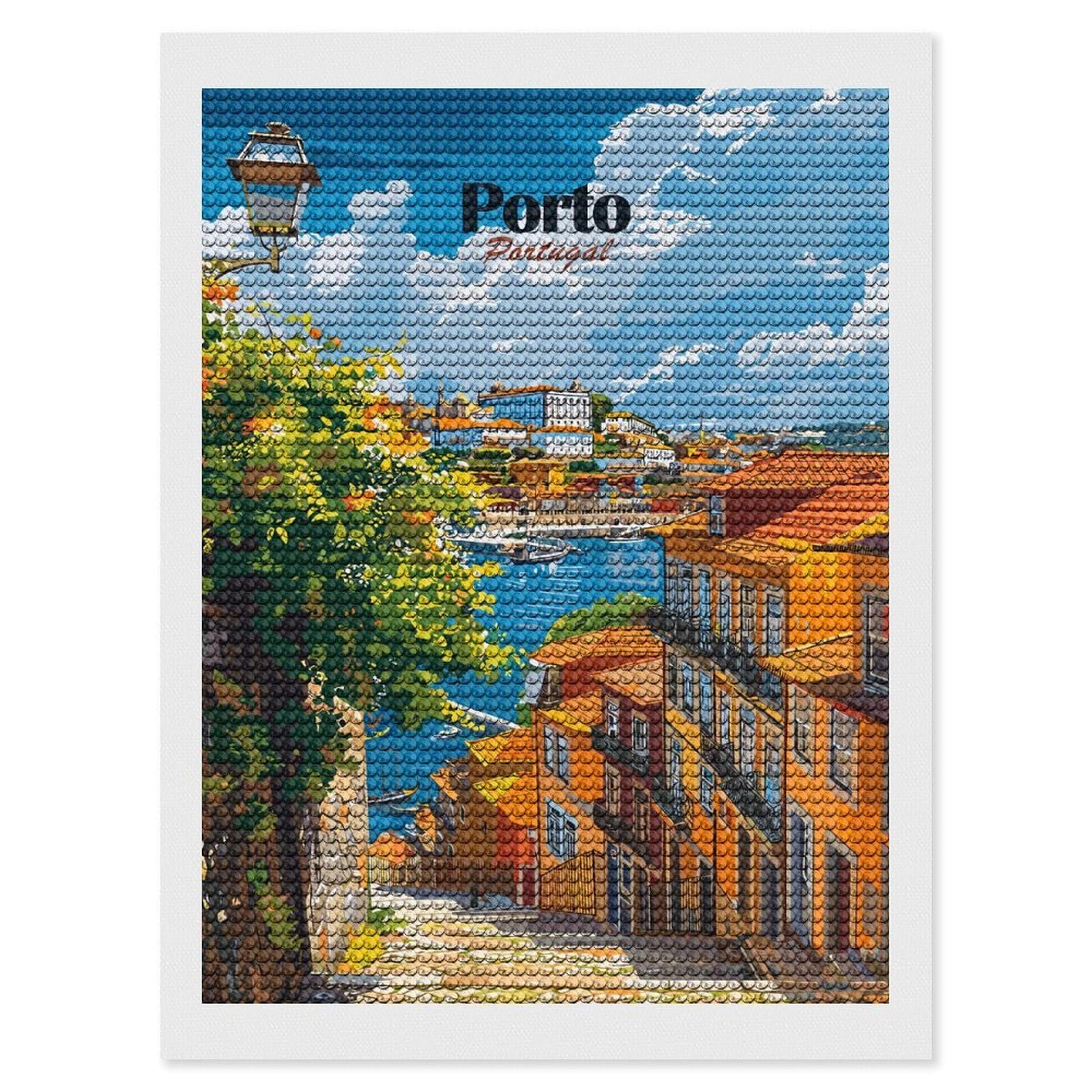 Junmoney Porto, Portugal Travel Diamond Art Canvas 12"x16", Decorate Your Room, Mindful Craft Activity, Cosy Home Accent, Thoughtful Handmade Gift