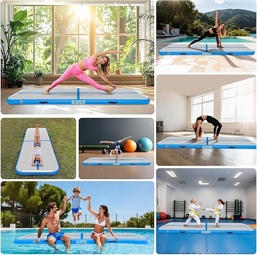 Miniatura 6 de Esterilla de aire para gimnasia de 8.2 pies10 pies13 pies16 pies, tapete hinchable de 4" de grosor con bomba para entrenamiento en casa, gimnasia,