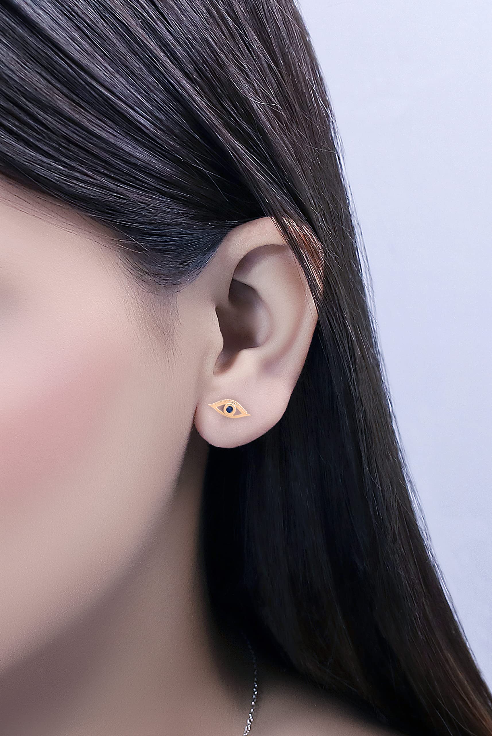 Dazzlingrock Collection Pendientes solitarios de ojo turco con piedras preciosas redondas, oro de 14 quilates, Oro rosa Zafiro azul Oro rosa, Zafiro