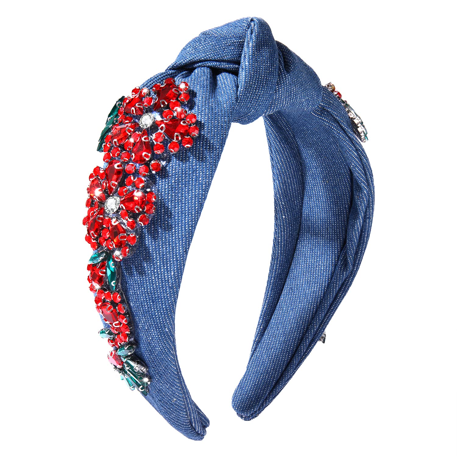 GLBCCFlower Knot Headband Rhinestone Crystal Flower Knotted Hairband Headpiece Wide Vintage Head Band for Women Spring Summer Hairpiece Hair Accessories Gift (blue flower hairband)