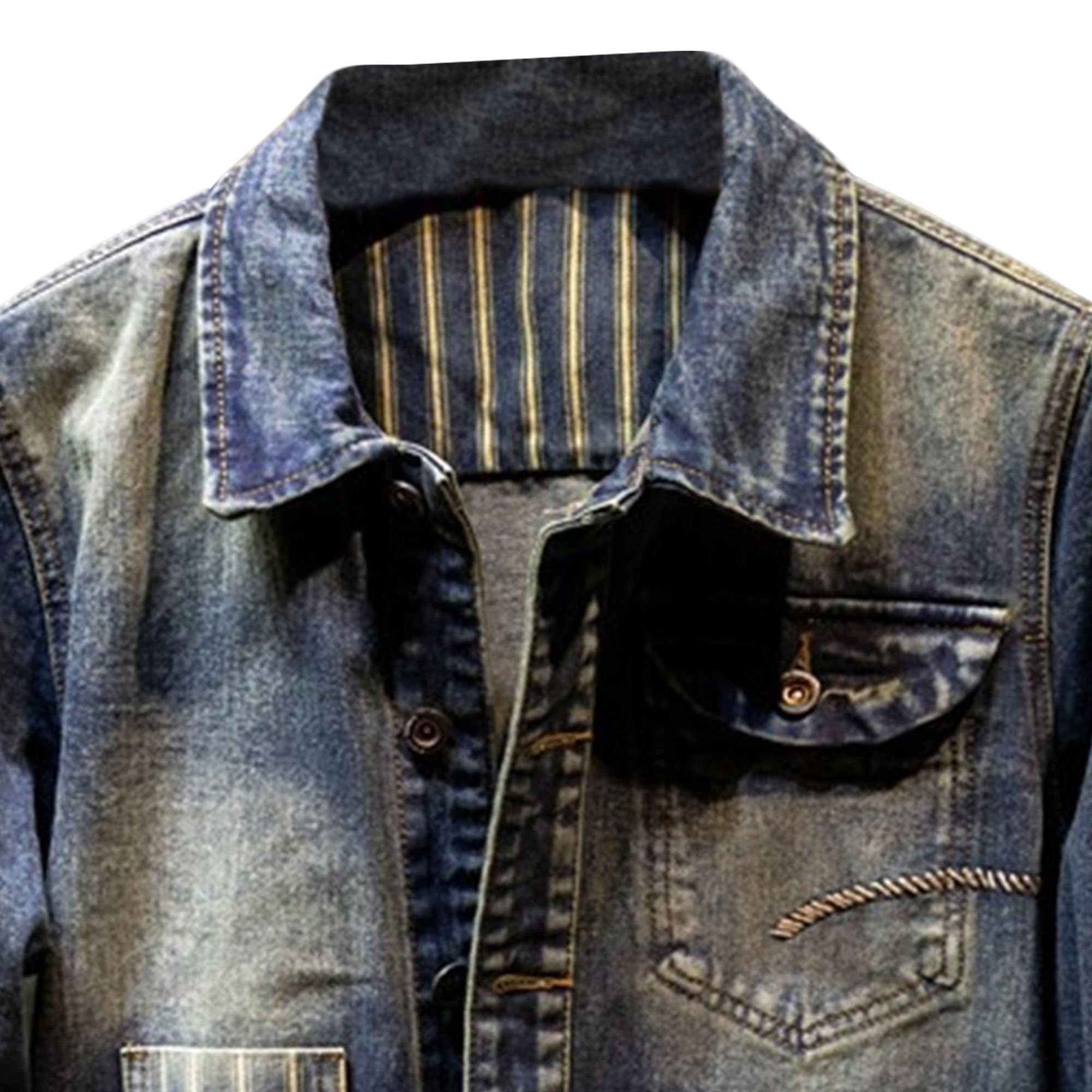 Chaqueta vaquera con solapa de botones para hombre, estilo vintage, elegante, holgada, casual, materiales cómodos, ropa de abrigo para camionero