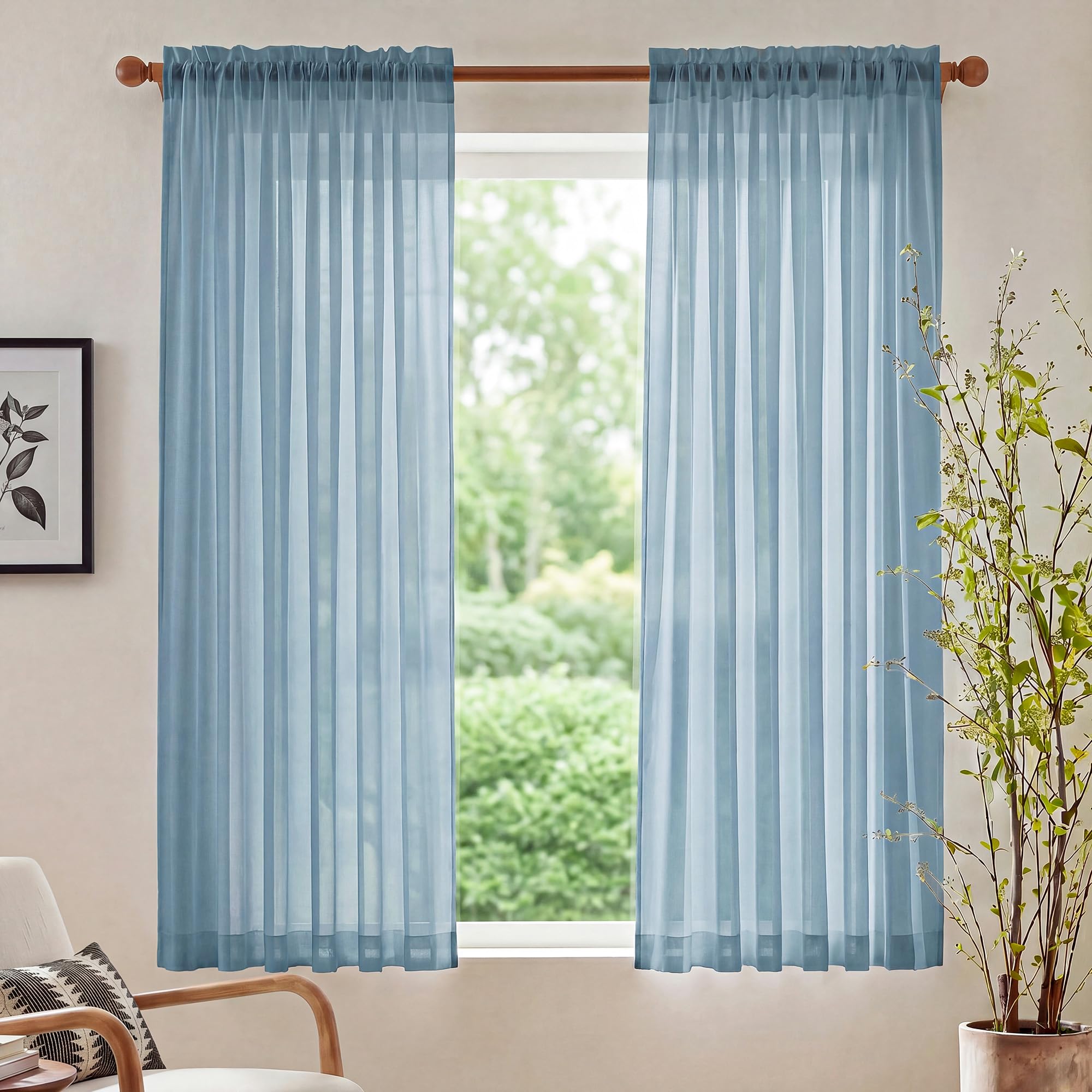 NICETOWN Stone Blue Sheer Curtains for Kids Room, W42xL63, 2 Panels