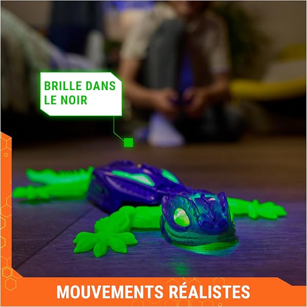 Hex Bots - Gecko Radiocommandé Phosphorescent Qui Rampe sur Le Sol Et Les Murs - Lézard Télécommandé avec Yeux Lumineux - Pilotage Facile - Câble USB Inclus - Jouet Enfant 4 Ans et + - 3