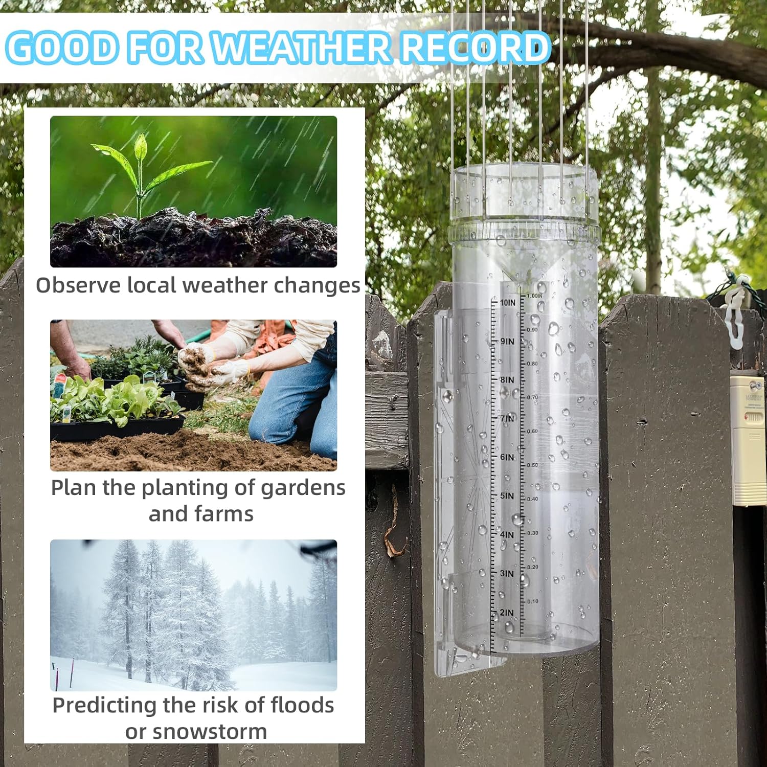 Rain Gauge Outdoor Tube,10"Capacity Easy-to-Read Large Rain and Snow Gauge with Mounting Bracket,Freeze Proof Rain Gauge for Yard Garden Rainfall Measure,Precise Professional Accurate to 0.01 inch