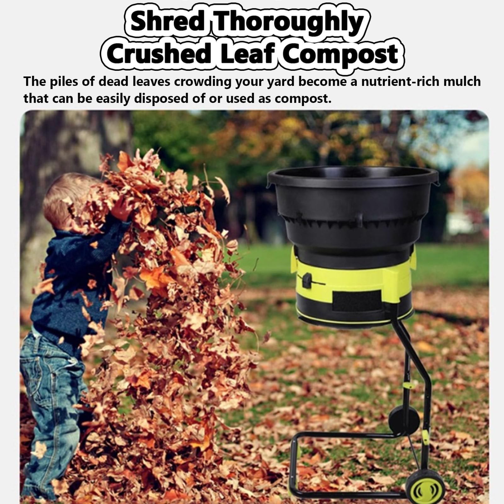 Trituradora eléctrica de Hojas para jardín, trituradora de 2500 W para Hojas y Ramas para triturado, compostaje y Limpieza del jardín, con Ruedas y Bolsa de Almacenamiento,10m-Power-Cord