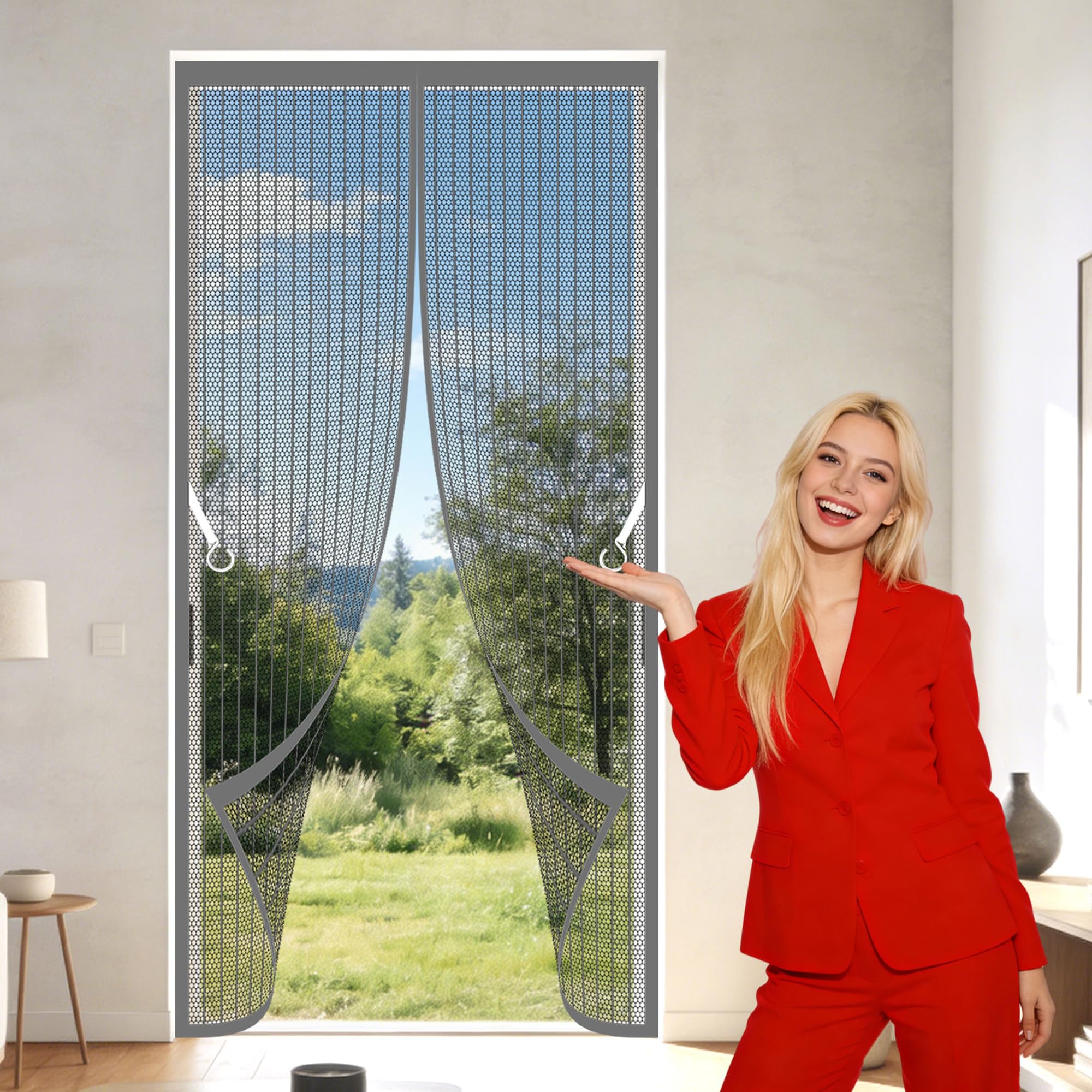 Zhiqxue Grey Magnetic Screen Fly Doors 69 X 186 Cm Auto Close Insect Curtain Bug Mosquito Insects Screen Keep Bugs Out Lets Fresh Air For Home, Bedroom, Living Room, Kitchen, Patio,
