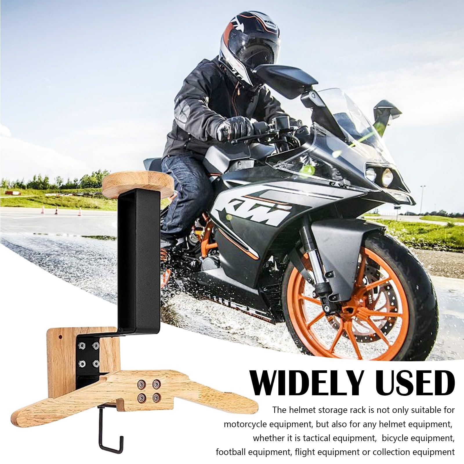Support Casque Moto, Porte Casque Moto Mural pour Accrocher Le Casque et la Veste de Moto au Mur Porte Manteau Moto Porte-Casque Mural en Bois Organisateur Mural Polyvalent pour Moto