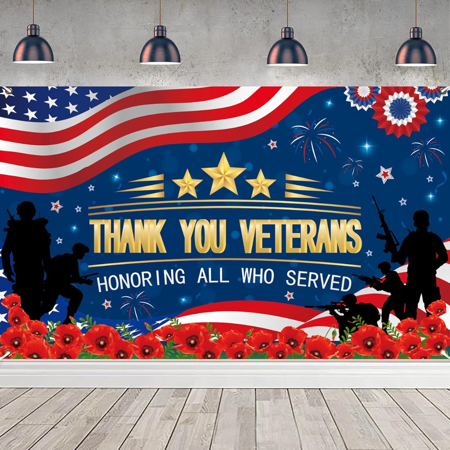 Veterans Day Backdrop, Veterans Day Decorations 72 x 44'' Thank You Veterans Banner Honoring All Who Served Patriotic Decororations for Home Party Supplies