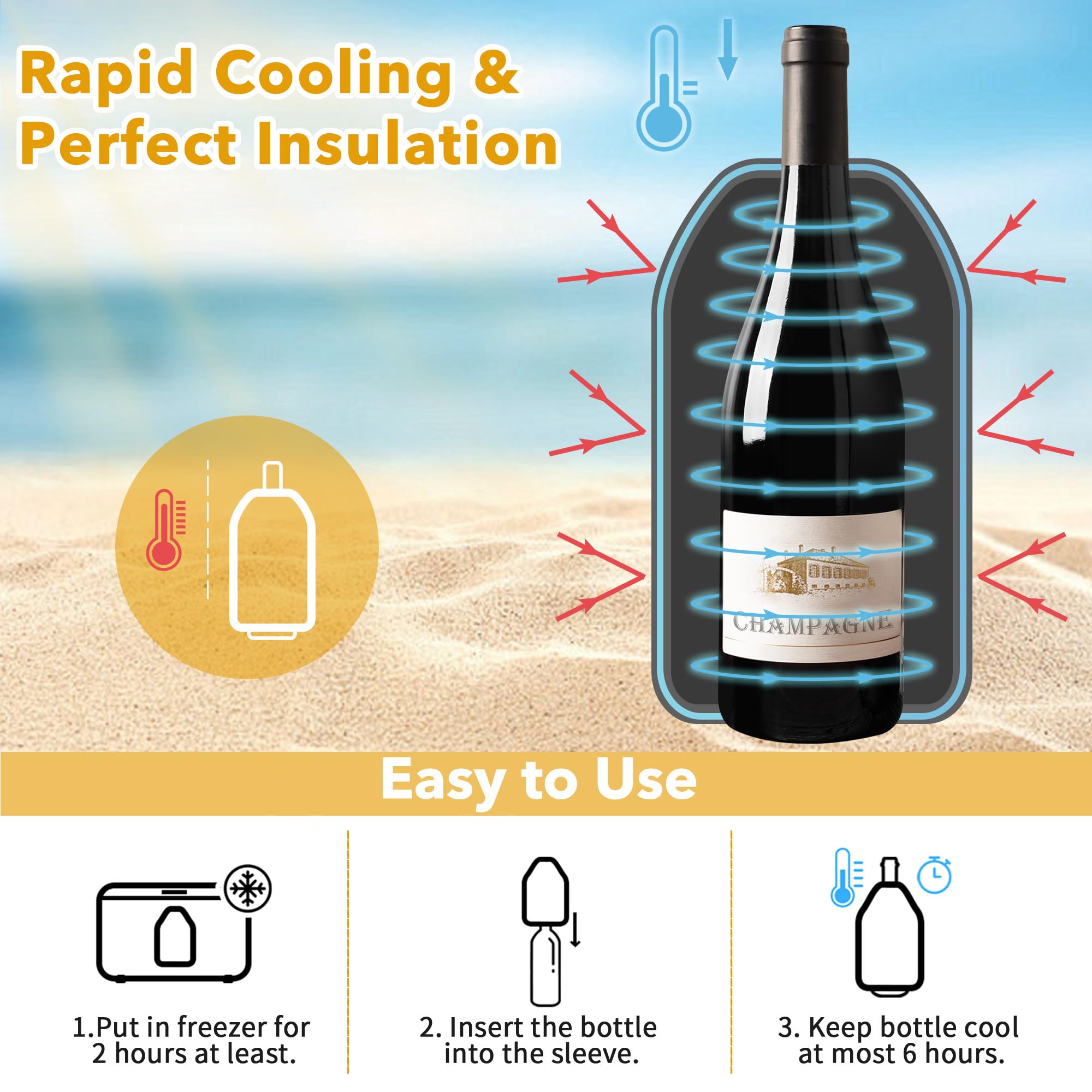 Funda Enfriadora de Botella de Vino, Enfriador Rápido para Vino Cubierta Refrigeradora Wine Cooler de Gel Refrigerador Bolsa Enfriador para Vino Espumoso Champán Cerveza (1)