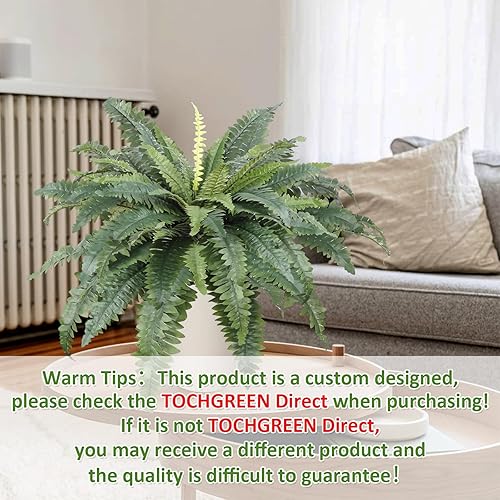 Vista 2 de TOCHGREEN Helechos artificiales para exteriores, juego de 2 ramos de flores de 30 pulgadas de diámetro, grandes y largos de seda, helechos
