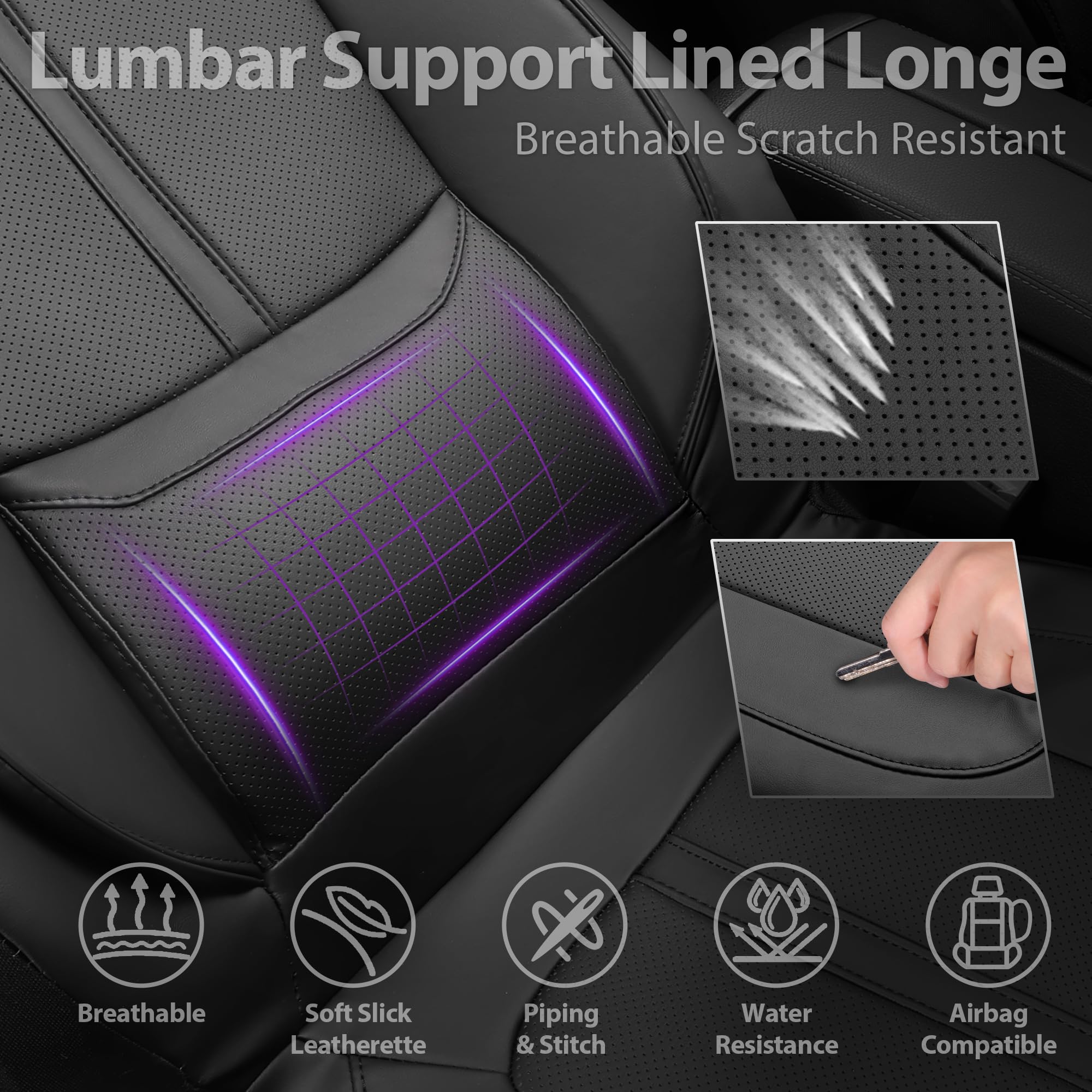 CAR PASS Nappa Leather Car Seat Covers Water Resistant 3D Foam Faux Leather Seat Covers Lumbar Support Automotive — view 5