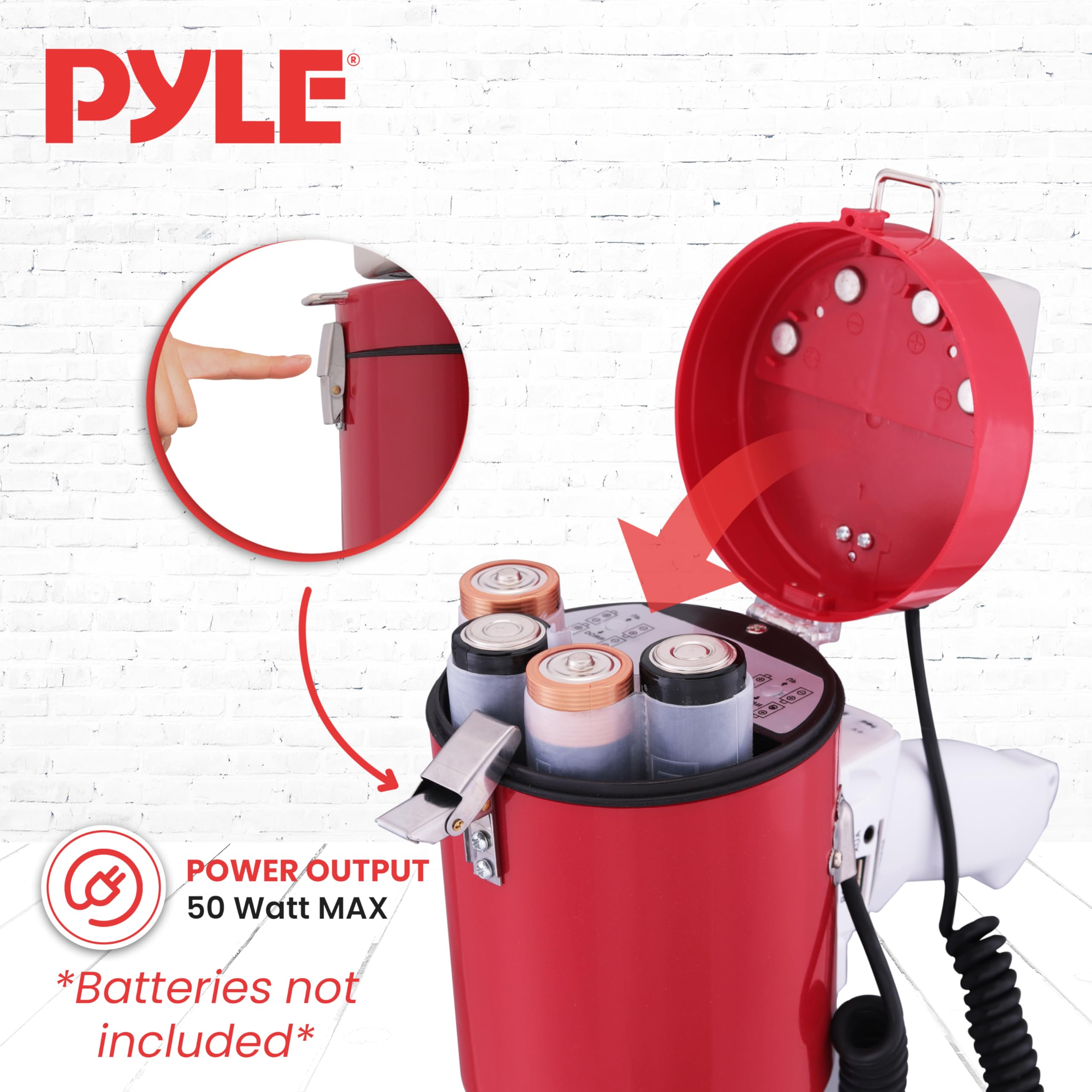 Portable Megaphone Speaker PA Bullhorn - Built-in Siren, 50W Adjustable Volume Control & 1200 Yard Range - Ideal for Any Outdoor Sports, Cheerleading Fans & Coaches or for Safety Drills - Pyle PMP52BT