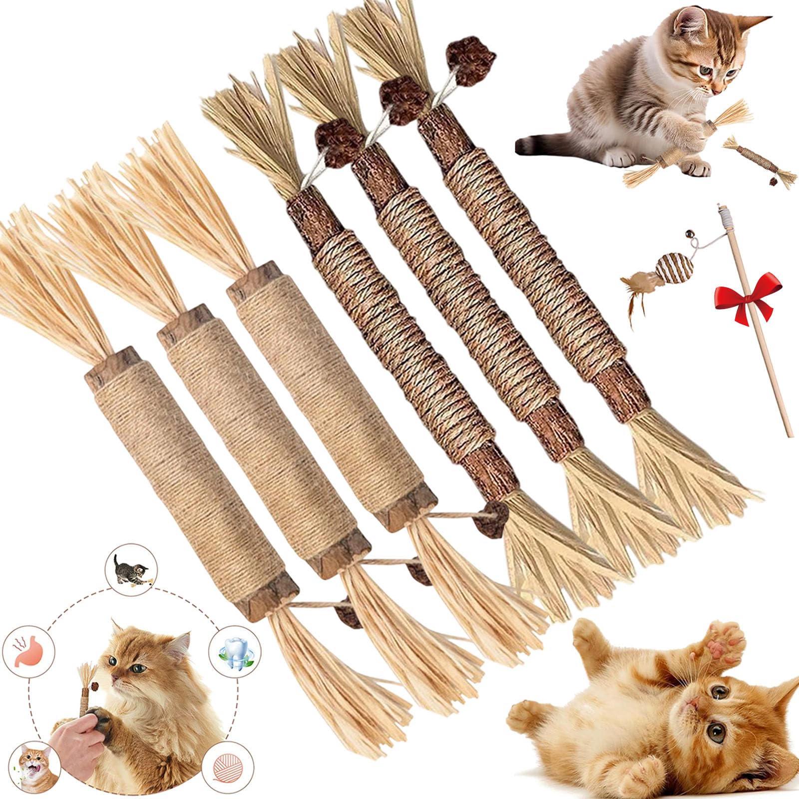 GDSAFS Natural Silvervine Dental Sticks, Silvervine Sticks für Katzen, Interaktiver Katzen-Kaustab für Zahnreinigung, kratz- und bissfest, für Indoor-Kitty-frischen Atem, gesunde Zähne (6-MixAB)